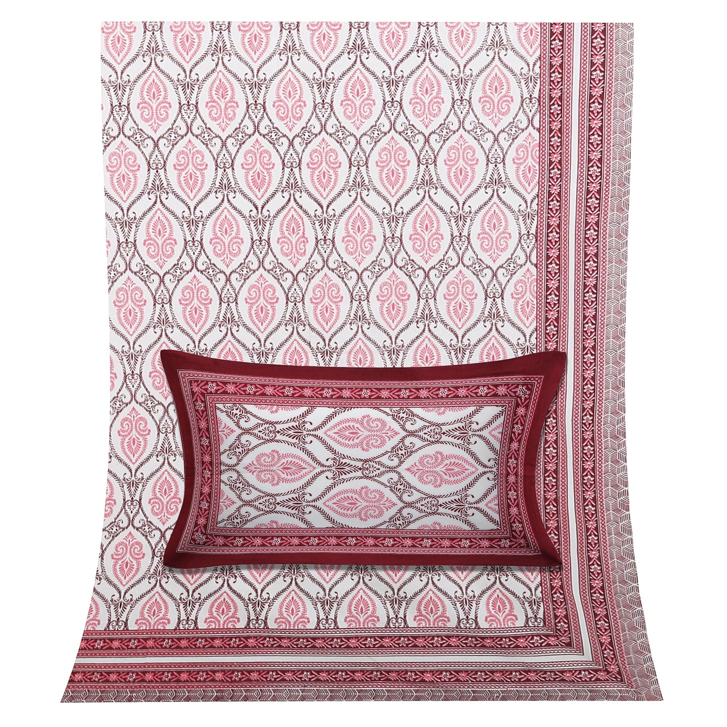 70/100 Geometrical 100% Cotton Single Bedsheet with 2 Pillow Covers, Soft & Elegant Design - HLB11