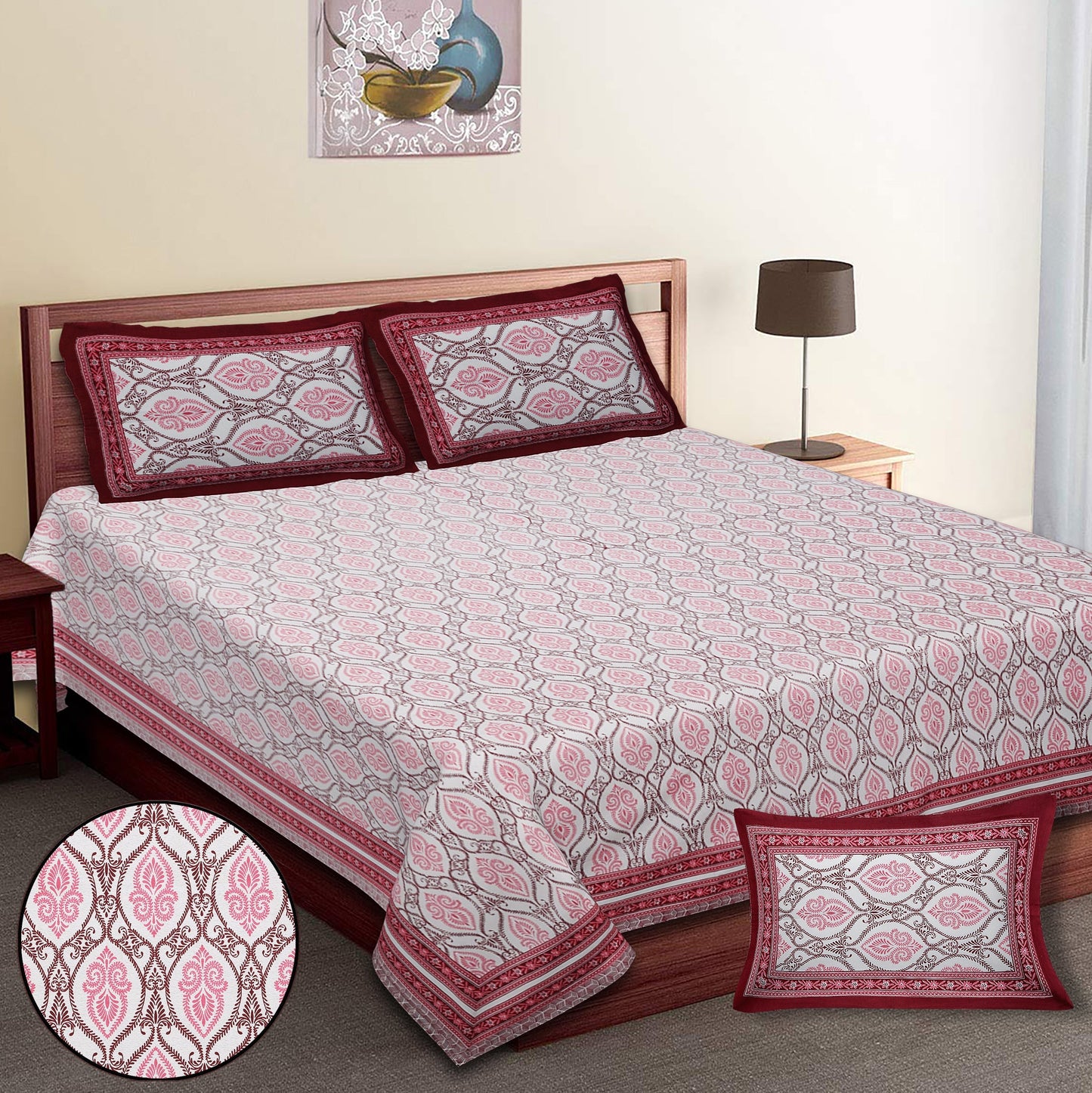 70/100 Geometrical 100% Cotton Single Bedsheet with 2 Pillow Covers, Soft & Elegant Design - HLB11