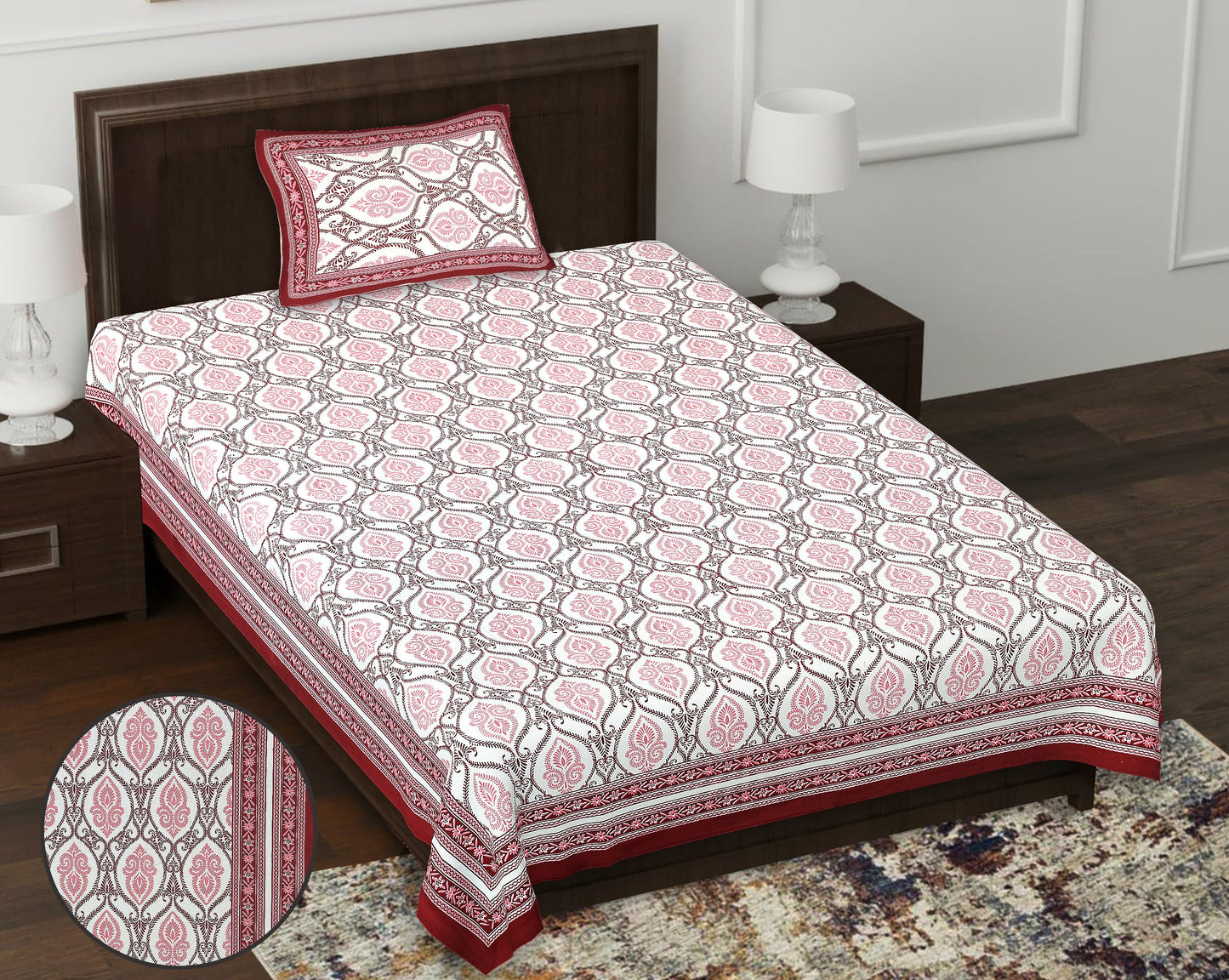 63" Geometrical 100% Cotton Single Bedsheet with 1 Pillow Cover, Stylish & Comfortable - HLB07