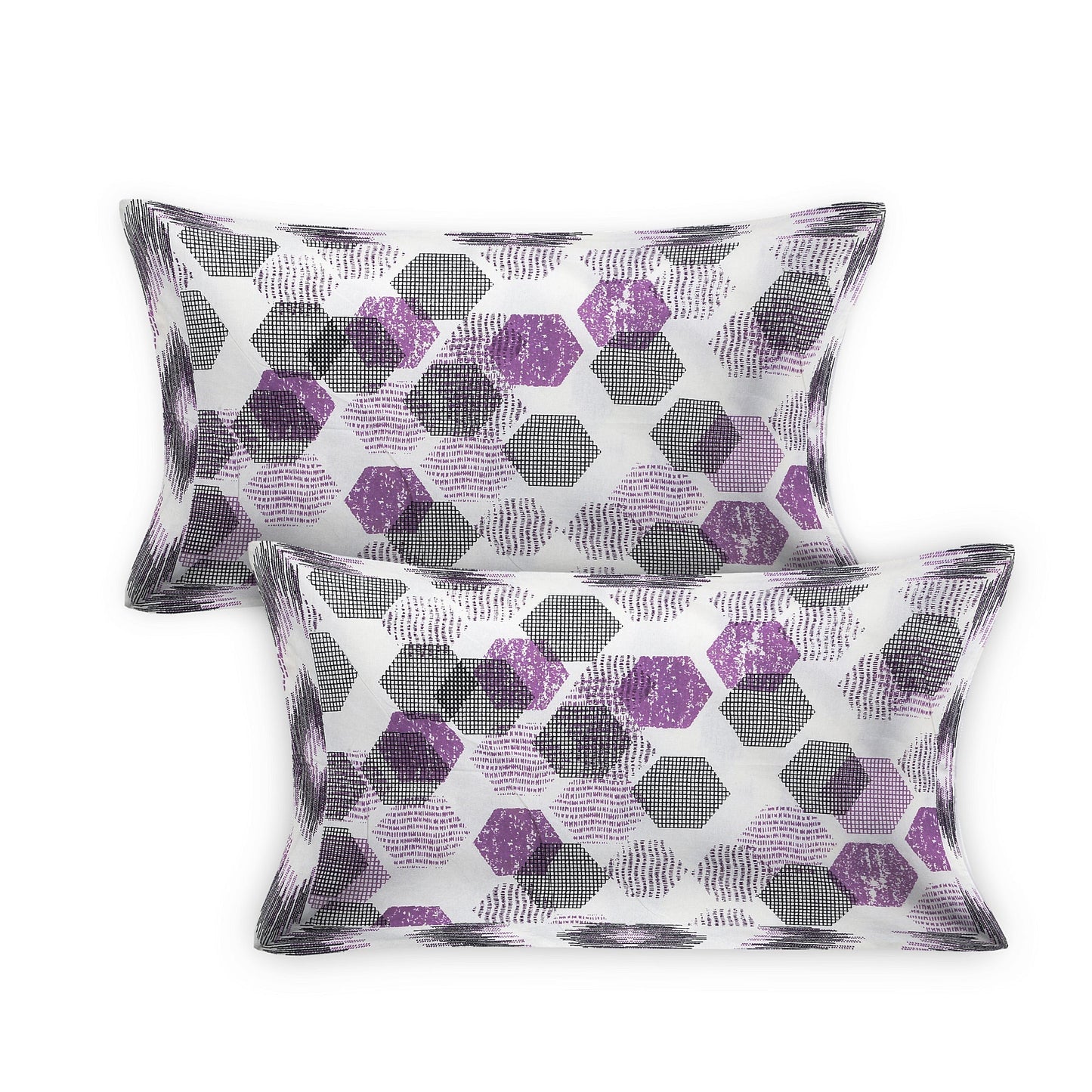 108/108 Geometrical 100% Cotton Jumbo Size Double Bedsheet with 2 Pillow Covers, Modern Design & Ultra-Soft Feel - HLB70