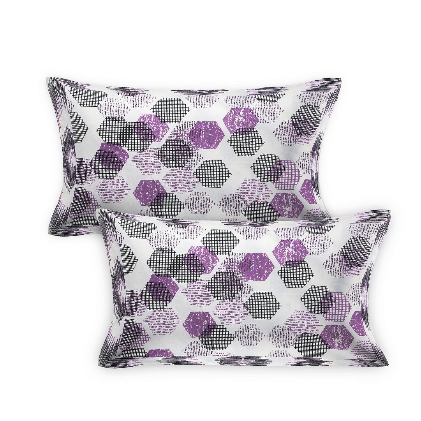 108/108 Geometrical 100% Cotton Jumbo Size Double Bedsheet with 2 Pillow Covers, Modern Design & Ultra-Soft Feel - HLB70