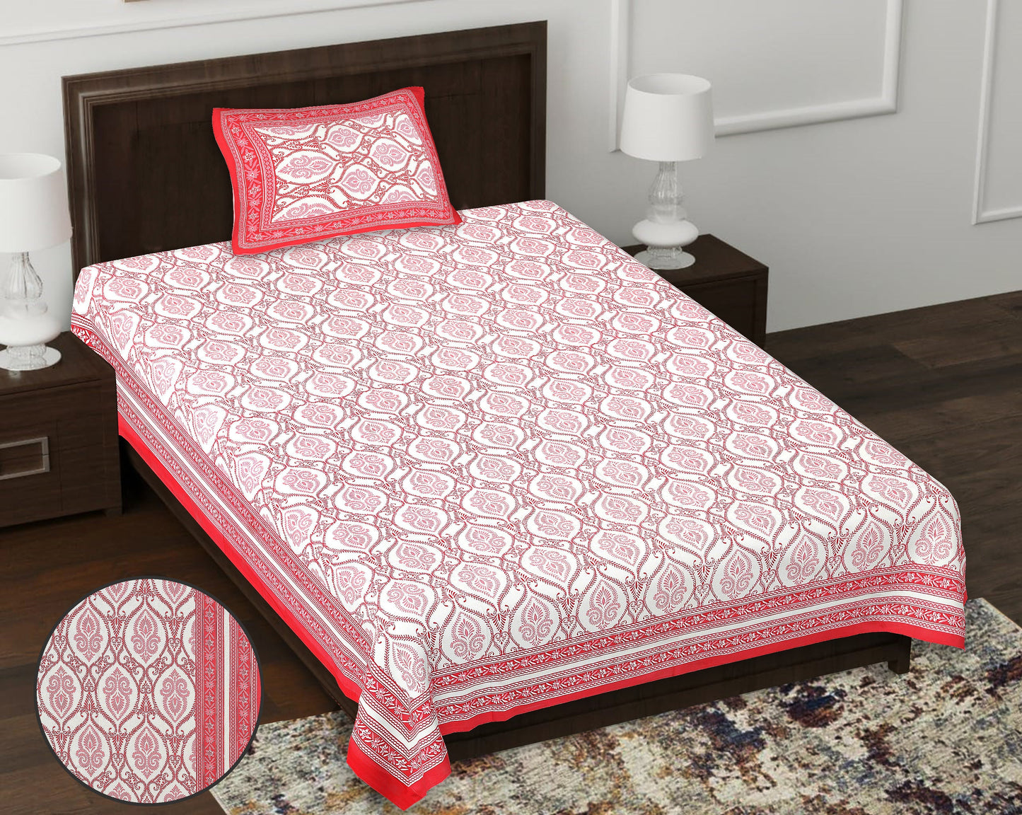 63" Geometrical 100% Cotton Single Bedsheet with 1 Pillow Cover, Stylish & Comfortable - HLB07