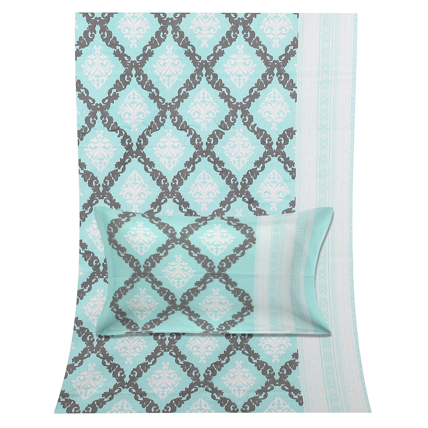 108/108 Geometrical 100% Cotton Jumbo Size Double Bedsheet with 2 Pillow Covers, Modern Design & Ultra-Soft Feel - HLB70