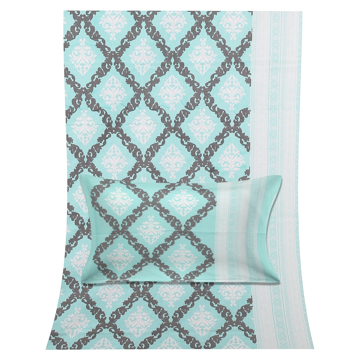 108/108 Geometrical 100% Cotton Jumbo Size Double Bedsheet with 2 Pillow Covers, Modern Design & Ultra-Soft Feel - HLB70