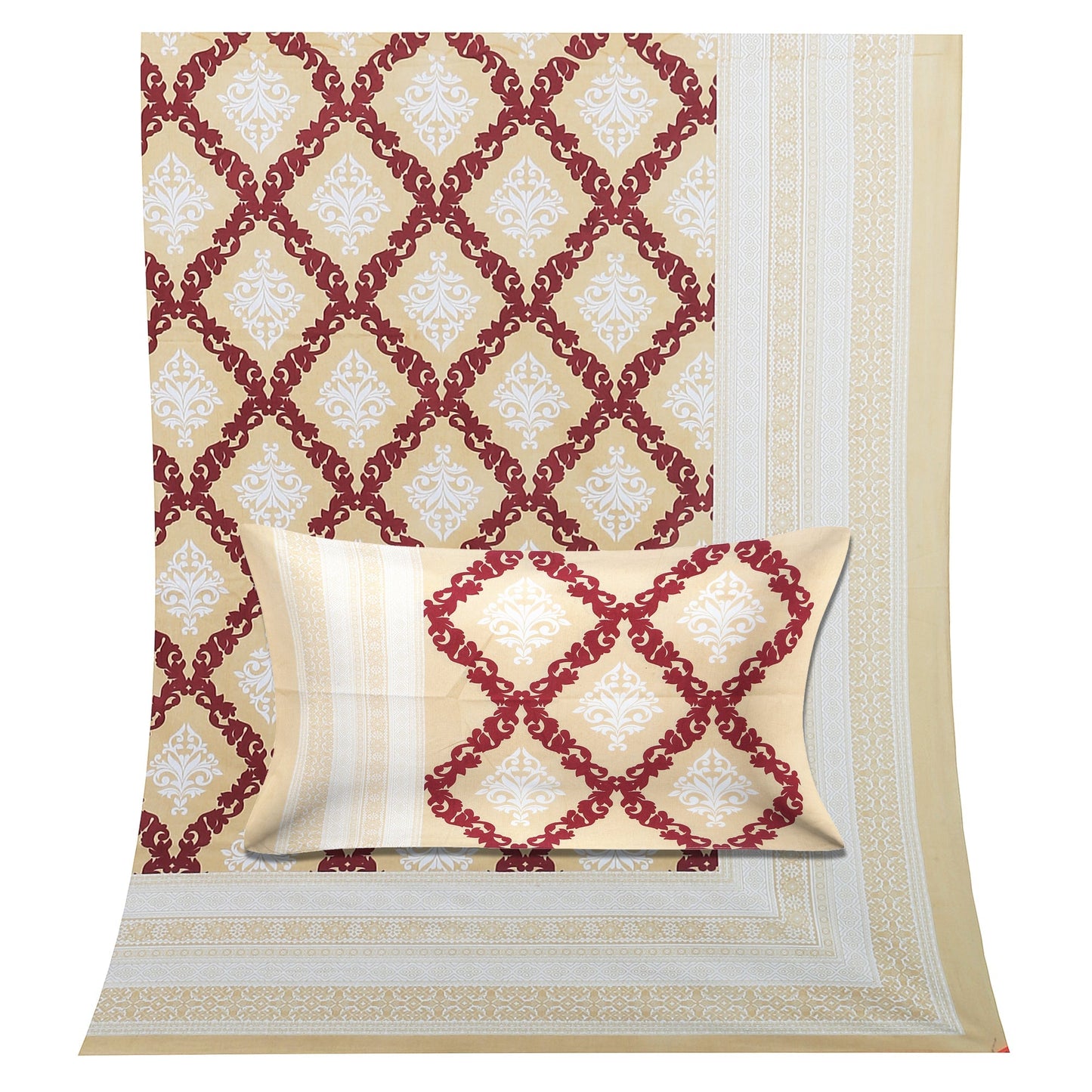 108/108 Geometrical 100% Cotton Jumbo Size Double Bedsheet with 2 Pillow Covers, Modern Design & Ultra-Soft Feel - HLB70