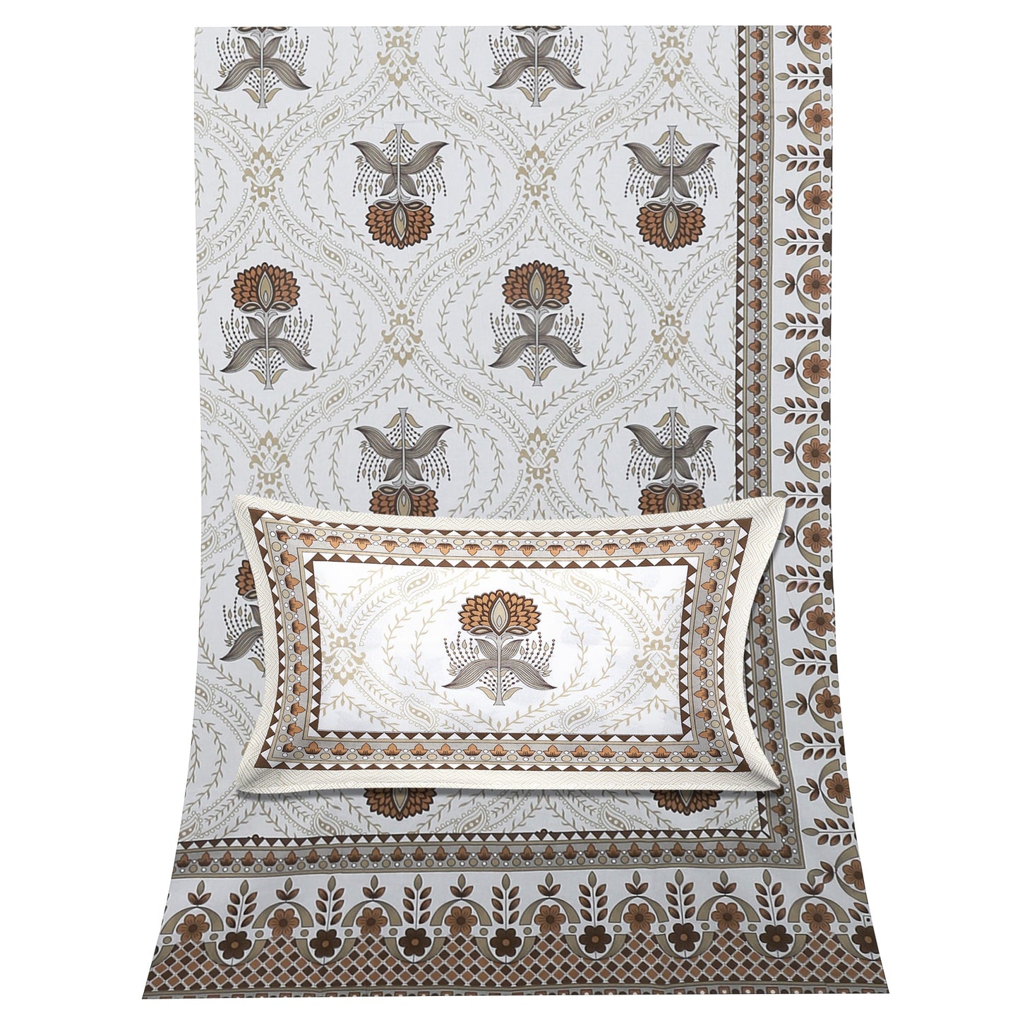 108/108 Hastkala 100% Cotton Jumbo Size Double Bedsheet with 2 Pillow Covers, Traditional Craft & Premium Comfort - HLB69