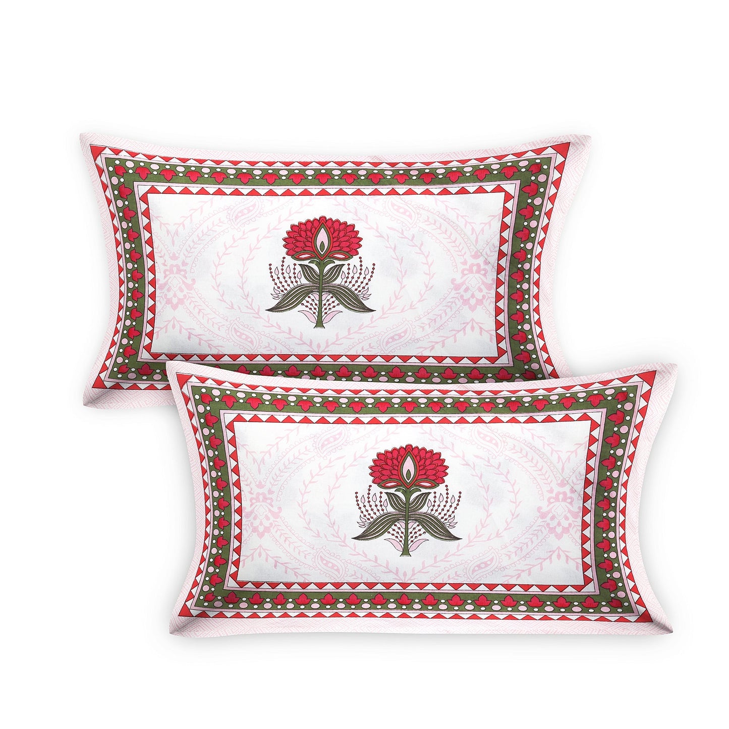 108/108 Hastkala 100% Cotton Jumbo Size Double Bedsheet with 2 Pillow Covers, Traditional Craft & Premium Comfort - HLB69