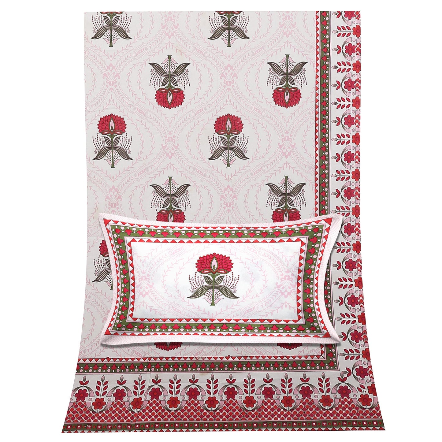 108/108 Hastkala 100% Cotton Jumbo Size Double Bedsheet with 2 Pillow Covers, Traditional Craft & Premium Comfort - HLB69