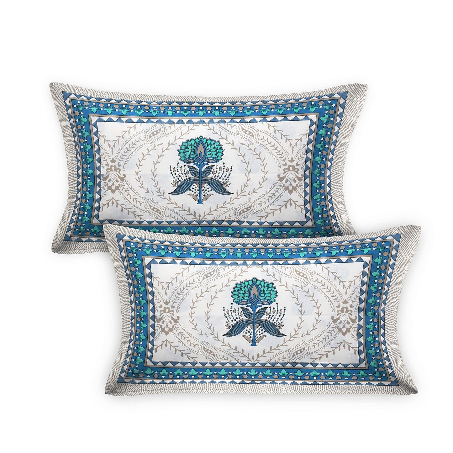 108/108 Hastkala 100% Cotton Jumbo Size Double Bedsheet with 2 Pillow Covers, Traditional Craft & Premium Comfort - HLB69