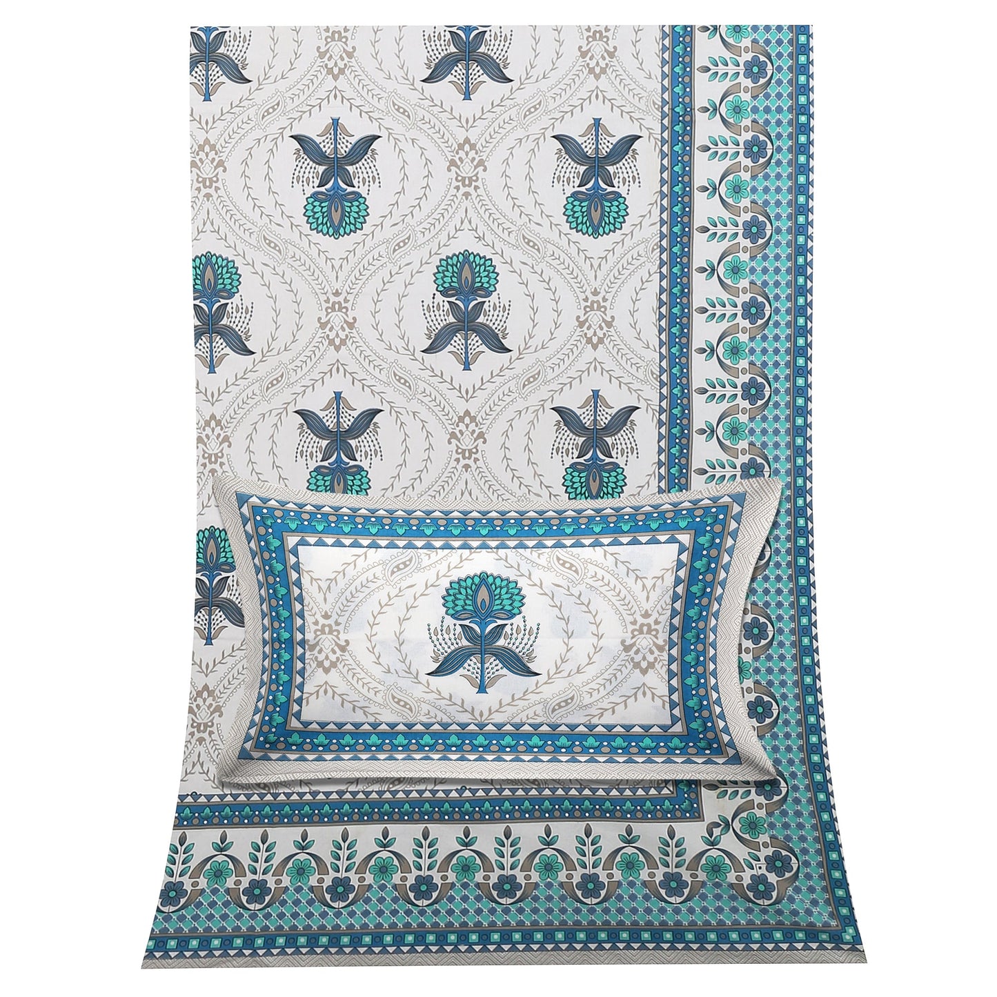 108/108 Hastkala 100% Cotton Jumbo Size Double Bedsheet with 2 Pillow Covers, Traditional Craft & Premium Comfort - HLB69