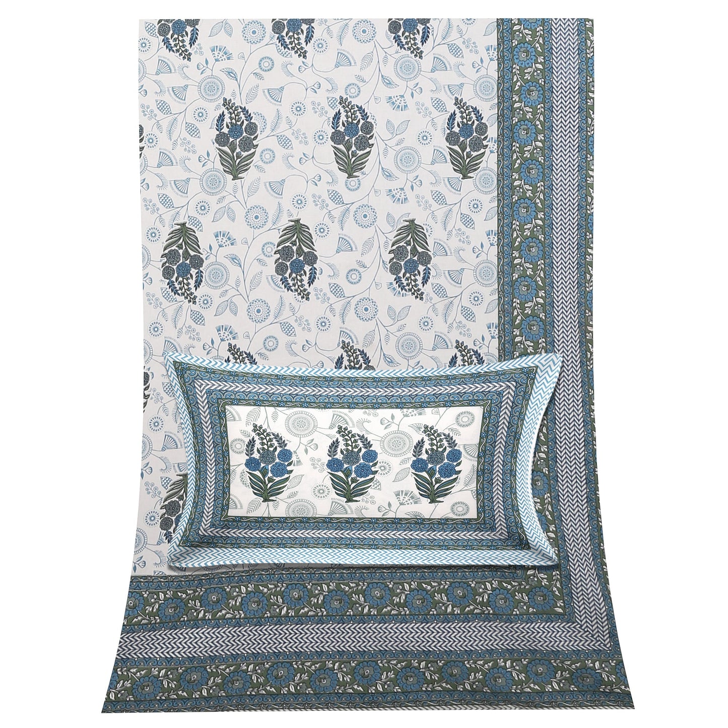 108/108 Hastkala 100% Cotton Jumbo Size Double Bedsheet with 2 Pillow Covers, Traditional Craft & Premium Comfort - HLB69