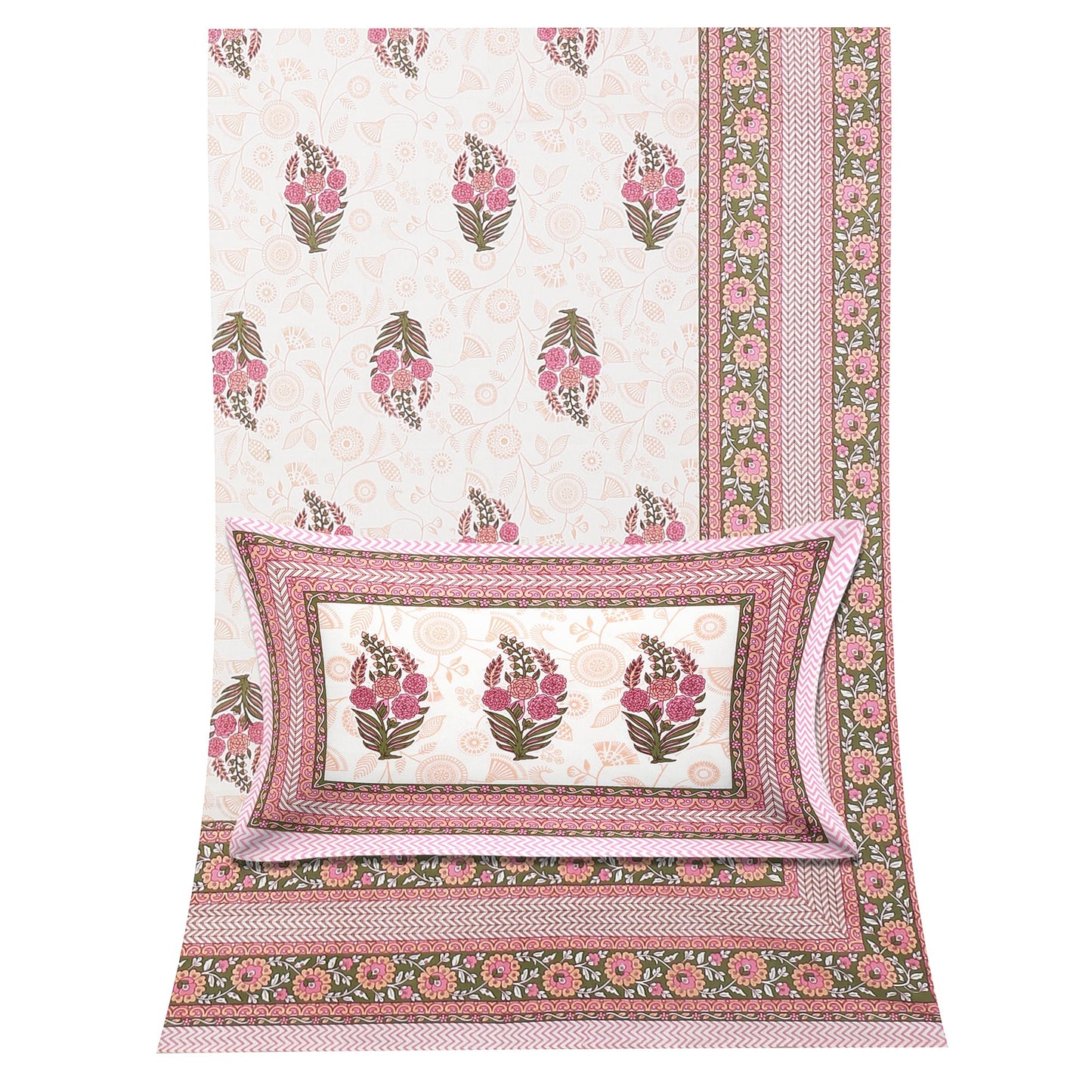 108/108 Hastkala 100% Cotton Jumbo Size Double Bedsheet with 2 Pillow Covers, Traditional Craft & Premium Comfort - HLB69