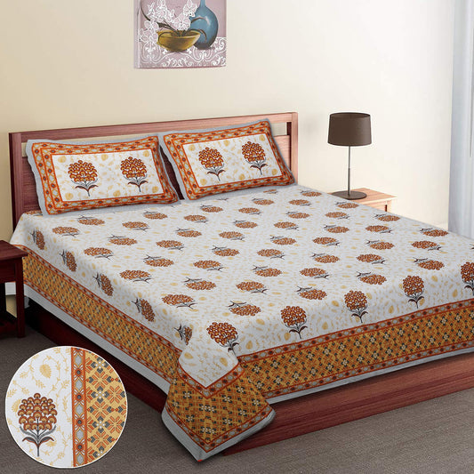 108/108 Hastkala 100% Cotton Jumbo Size Double Bedsheet with 2 Pillow Covers, Traditional Craft & Premium Comfort - HLB69