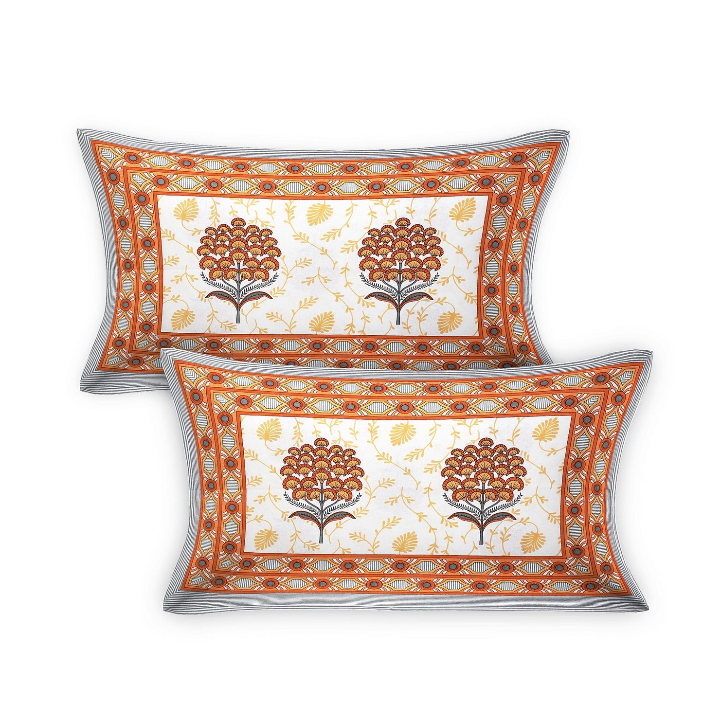 108/108 Hastkala 100% Cotton Jumbo Size Double Bedsheet with 2 Pillow Covers, Traditional Craft & Premium Comfort - HLB69