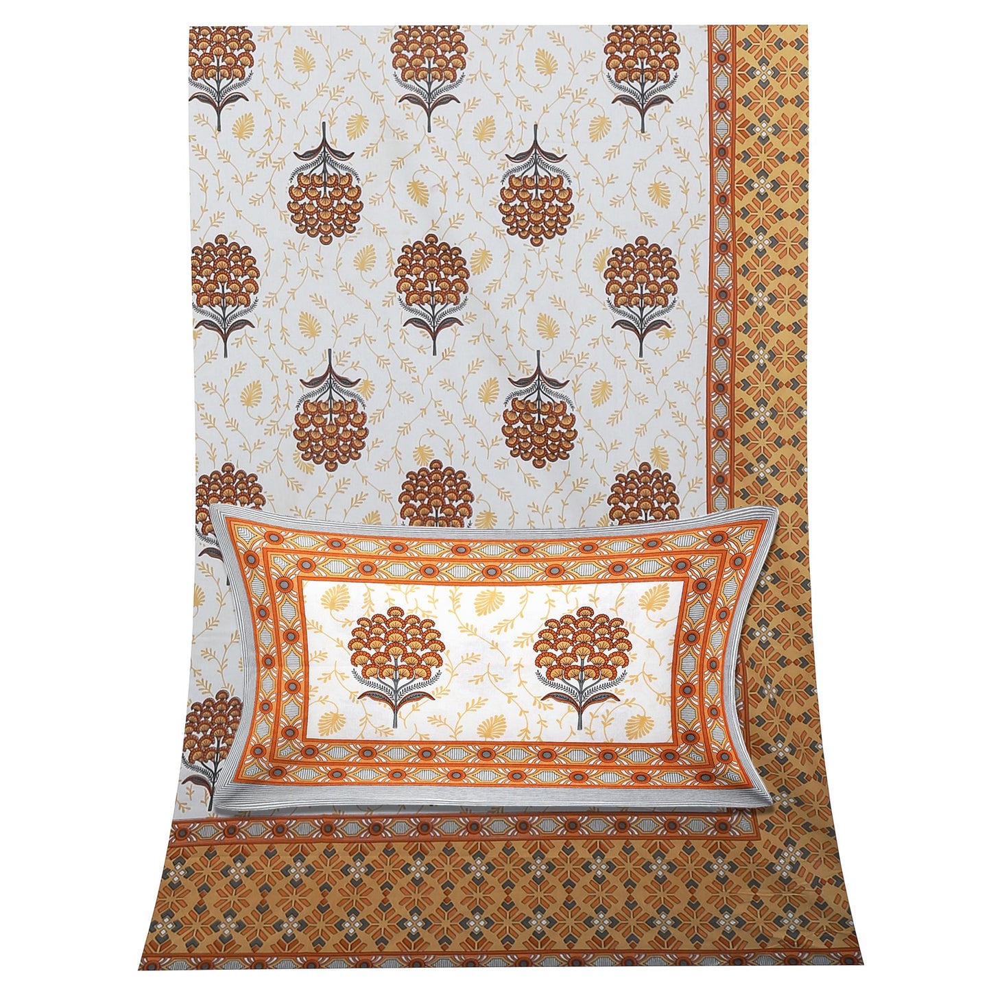 108/108 Hastkala 100% Cotton Jumbo Size Double Bedsheet with 2 Pillow Covers, Traditional Craft & Premium Comfort - HLB69