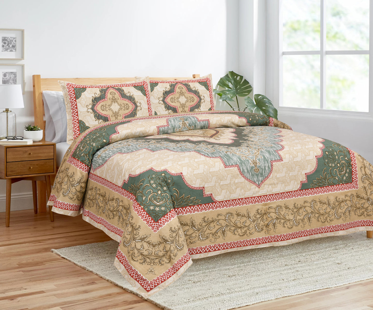 100/108 Kaleen Viscose Mix Super King Size Double Bedsheet with 2 Pillow Covers, Smooth Texture & Elegant Look - HLB33