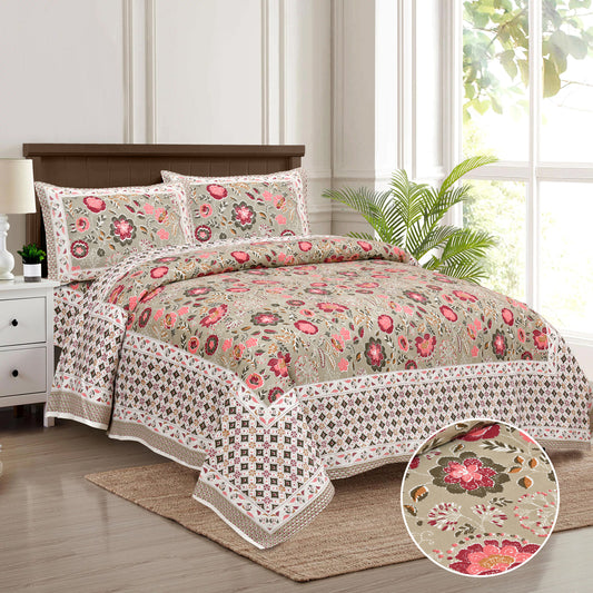 100/108 Katha Art 100% Cotton Super King Size Double Bedsheet with 2 Pillow Covers, Luxurious & Traditional Prints - HLB44