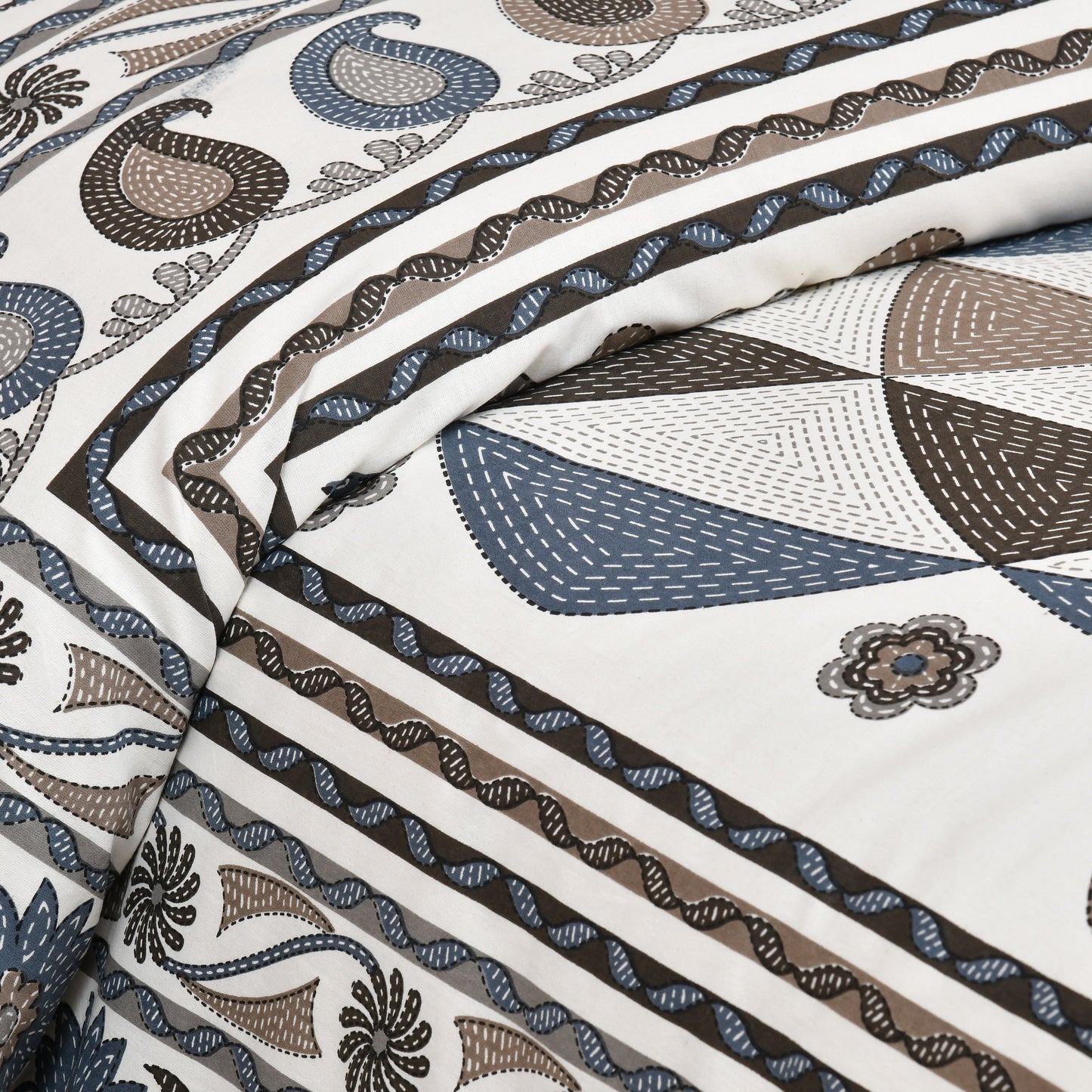 100/108 Katha Art 100% Cotton Super King Size Double Bedsheet with 2 Pillow Covers, Luxurious & Traditional Prints - HLB44