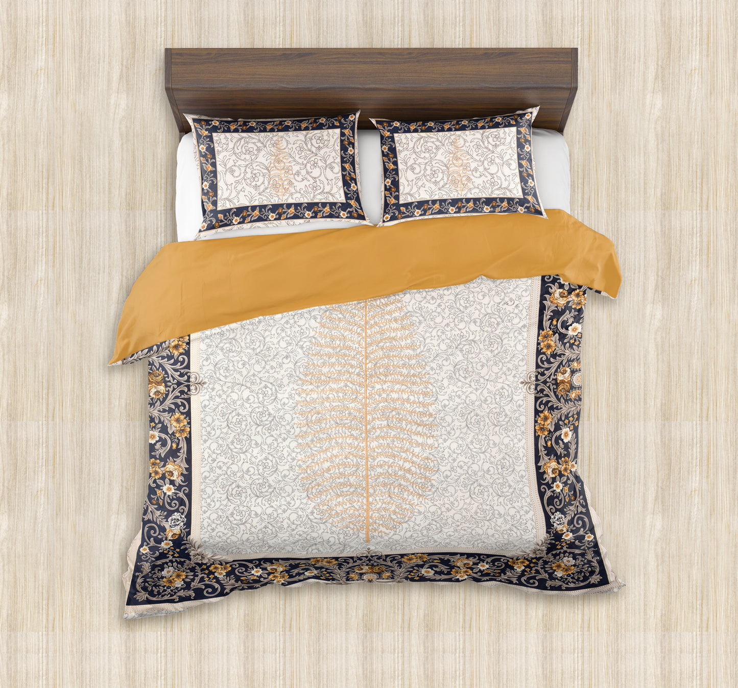 100/108 Mansi Gold Viscose Mix Super King Size Double Bedsheet with 2 Pillow Covers, Luxury Touch & Elegant Design - HLB36