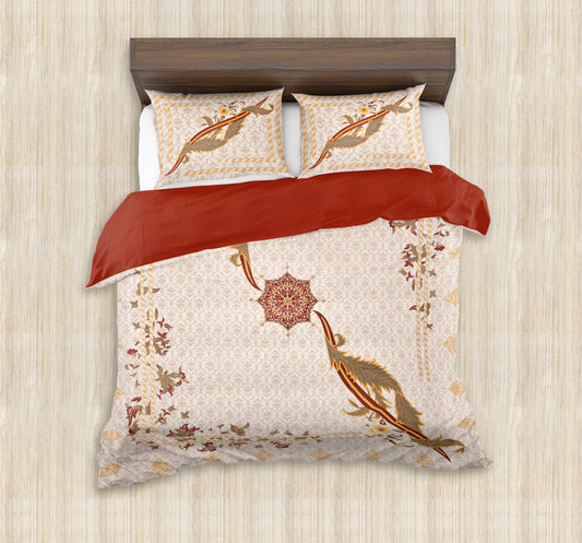 100/108 Mansi Gold Viscose Mix Super King Size Double Bedsheet with 2 Pillow Covers, Luxury Touch & Elegant Design - HLB36