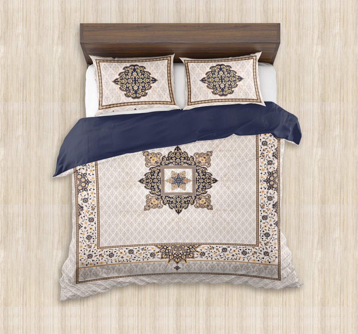 100/108 Mansi Gold Viscose Mix Super King Size Double Bedsheet with 2 Pillow Covers, Luxury Touch & Elegant Design - HLB36