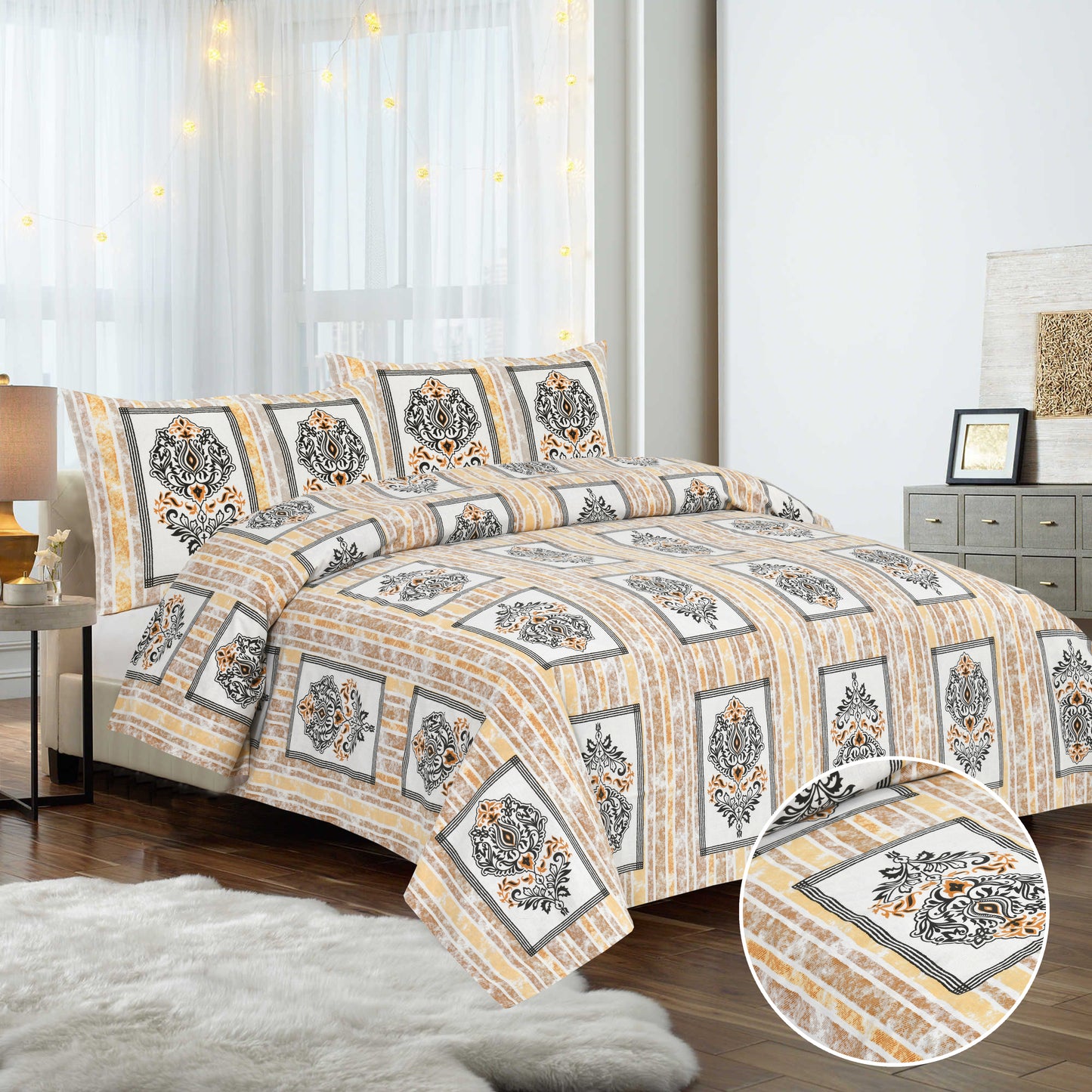 95/108 Mira Viscose Mix Large King Size Double Bedsheet with 2 Pillow Covers, Soft & Wrinkle-Resistant Fabric - HLB13