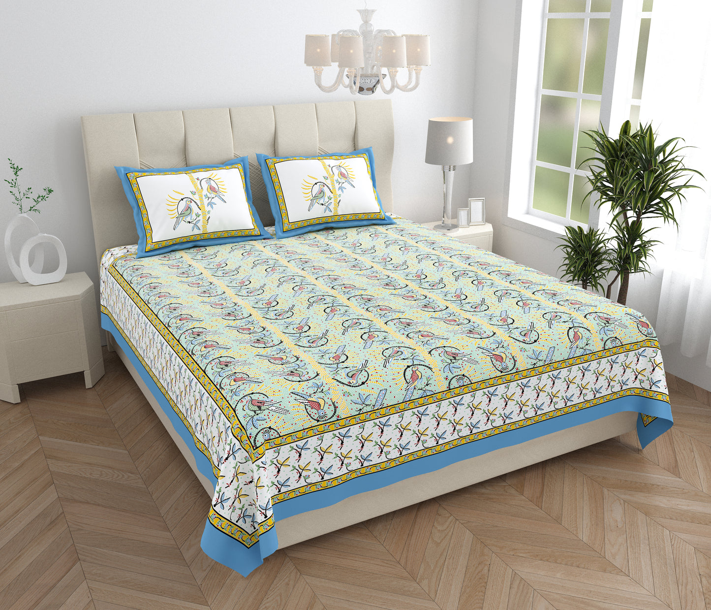 95/108 Parkota 100% Cotton Large King Size Double Bedsheet with 2 Pillow Covers, Elegant Look & Breathable Comfort - HLB20
