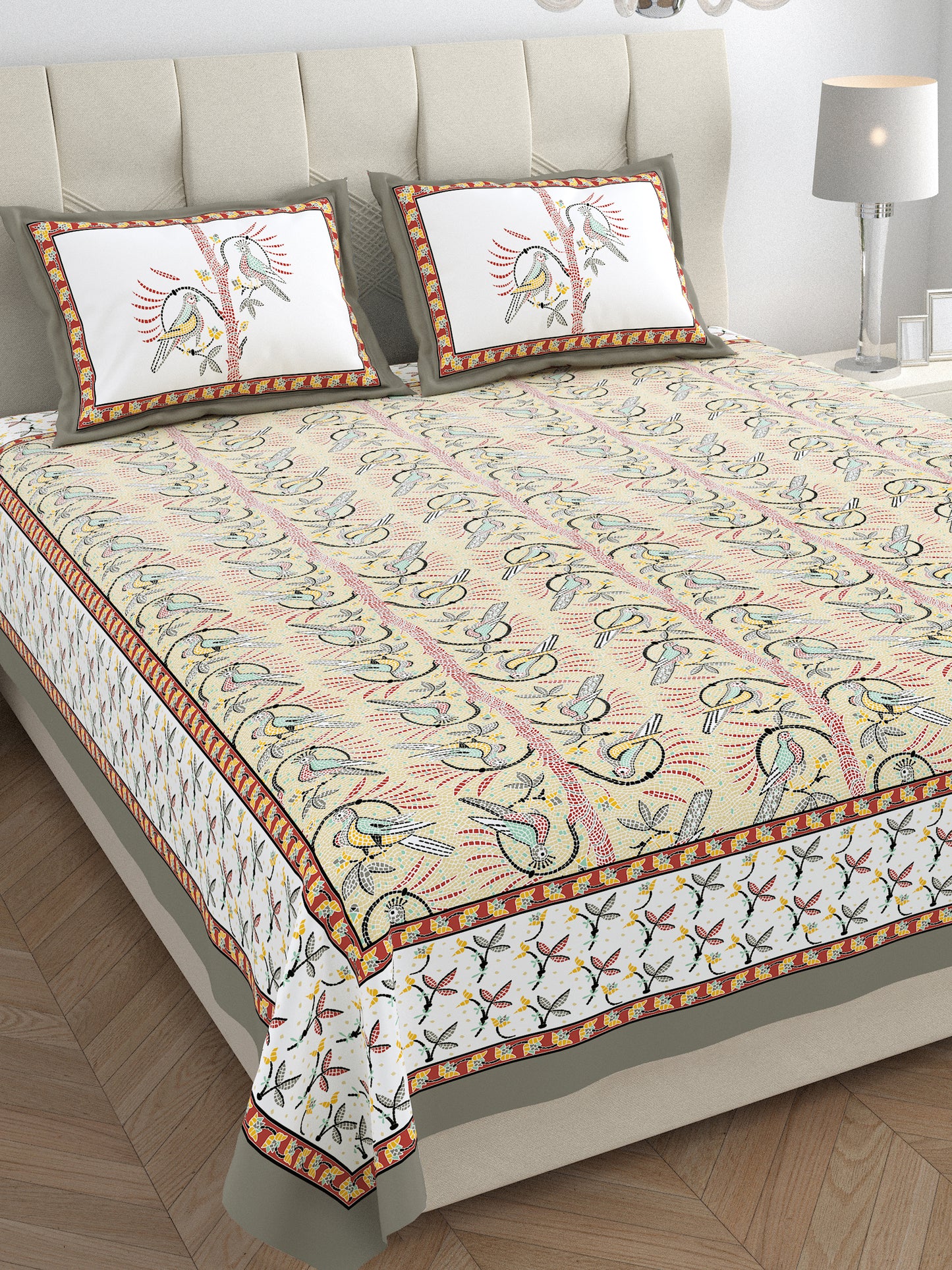 95/108 Parkota 100% Cotton Large King Size Double Bedsheet with 2 Pillow Covers, Elegant Look & Breathable Comfort - HLB20