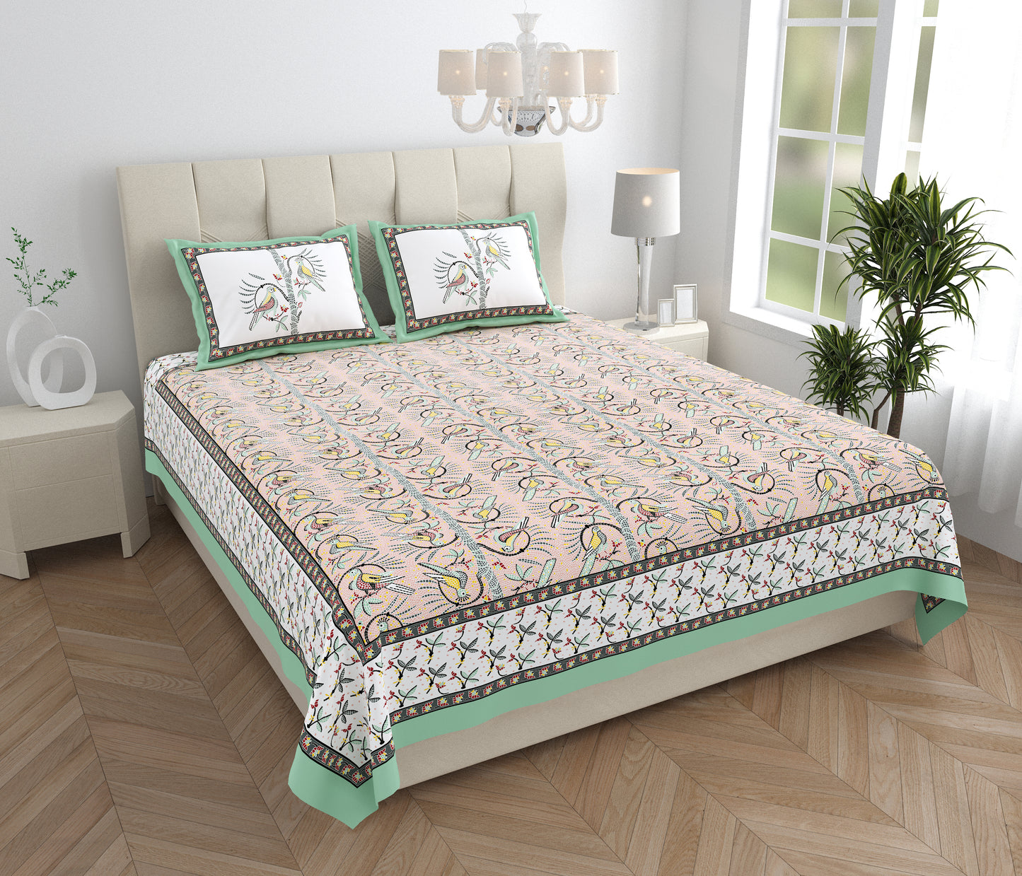 95/108 Parkota 100% Cotton Large King Size Double Bedsheet with 2 Pillow Covers, Elegant Look & Breathable Comfort - HLB20
