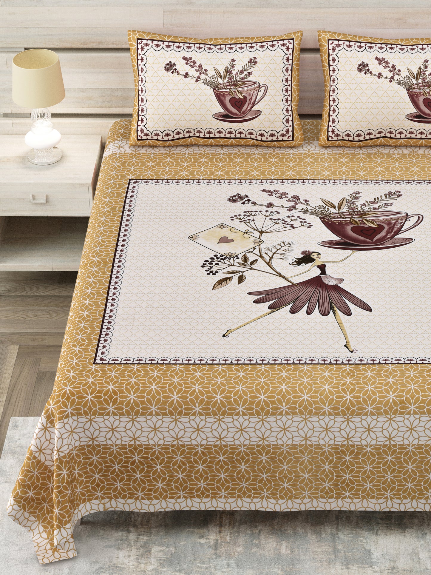 100/108 Photo Frame Viscose Mix Super King Size Double Bedsheet with 2 Pillow Covers, Artistic Prints & Soft Fabric - HLB29