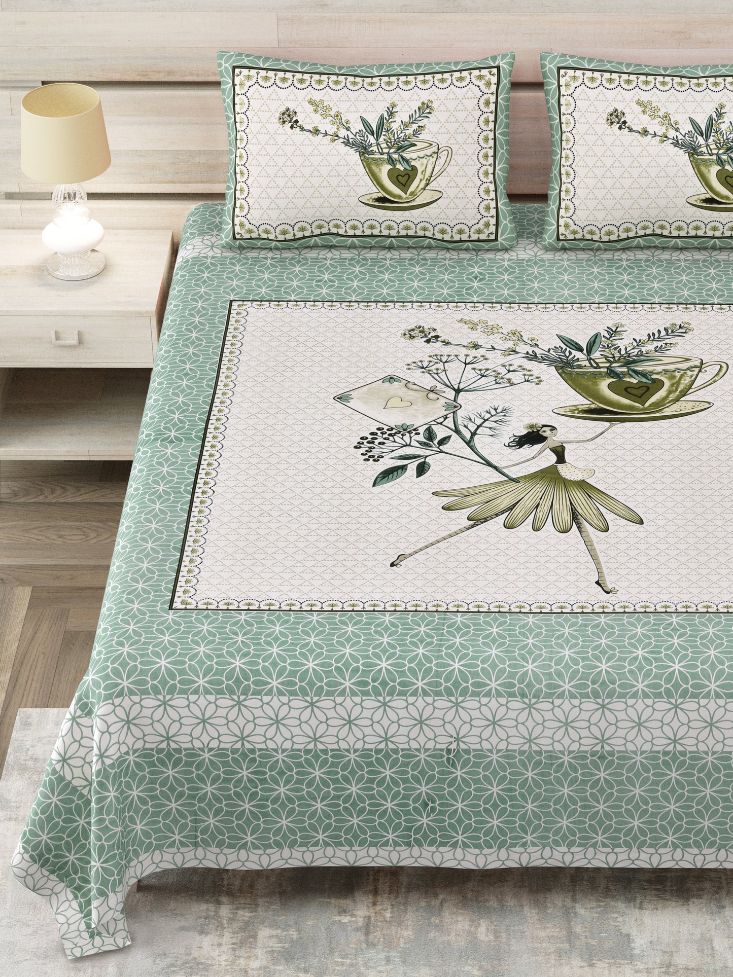 100/108 Photo Frame Viscose Mix Super King Size Double Bedsheet with 2 Pillow Covers, Artistic Prints & Soft Fabric - HLB29