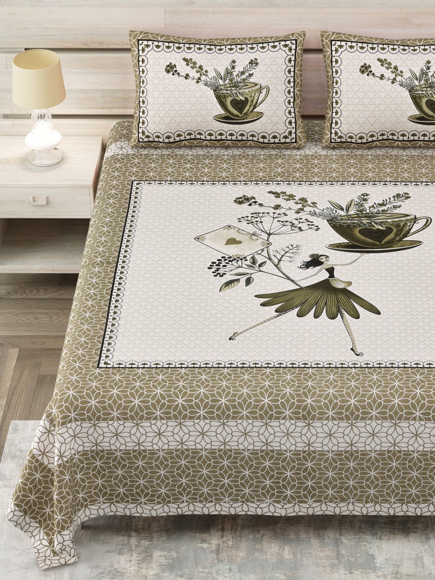 100/108 Photo Frame Viscose Mix Super King Size Double Bedsheet with 2 Pillow Covers, Artistic Prints & Soft Fabric - HLB29