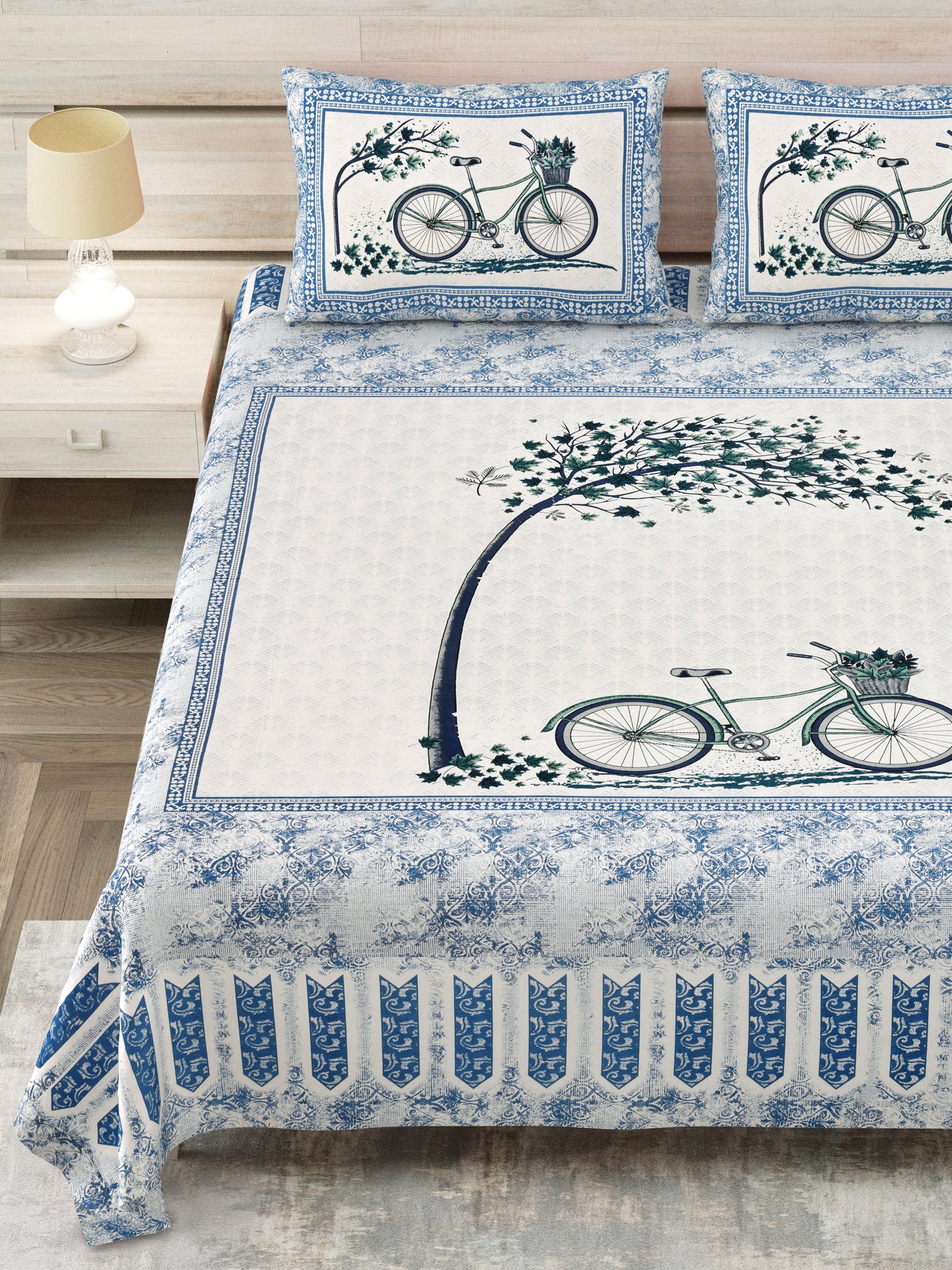 100/108 Photo Frame Viscose Mix Super King Size Double Bedsheet with 2 Pillow Covers, Artistic Prints & Soft Fabric - HLB29