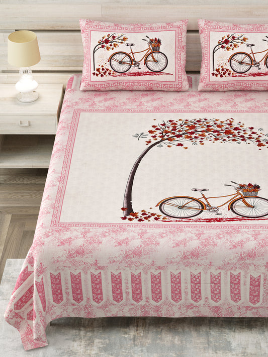 100/108 Photo Frame Viscose Mix Super King Size Double Bedsheet with 2 Pillow Covers, Artistic Prints & Soft Fabric - HLB29