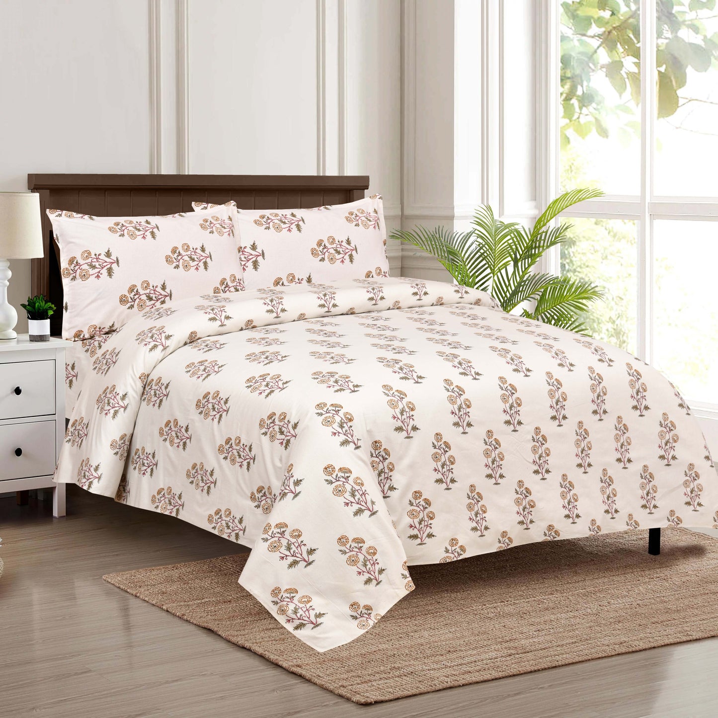 100/108 Pushpa Viscose Mix Super King Size Double Bedsheet with 2 Pillow Covers, Floral Design & Premium Comfort - HLB31