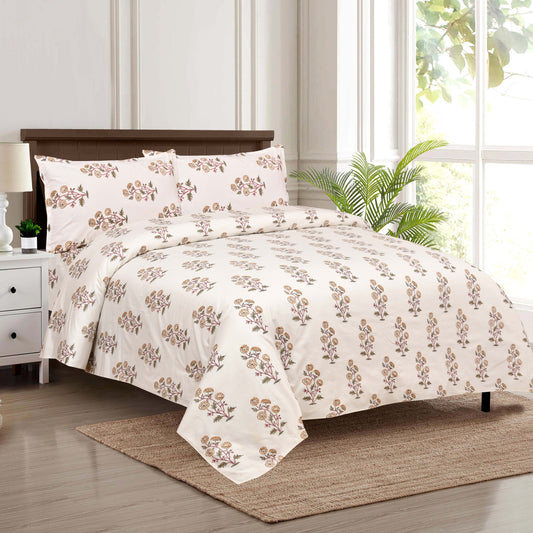 100/108 Pushpa Viscose Mix Super King Size Double Bedsheet with 2 Pillow Covers, Floral Design & Premium Comfort - HLB31