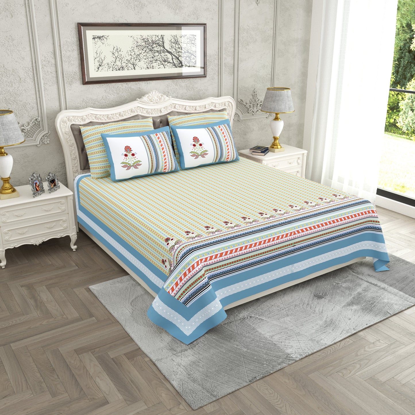 120/120 Raider 100% Cotton Super Jumbo King Size Double Bedsheet with 2 Pillow Covers, Luxurious & Skin-Friendly Fabric - HLB78