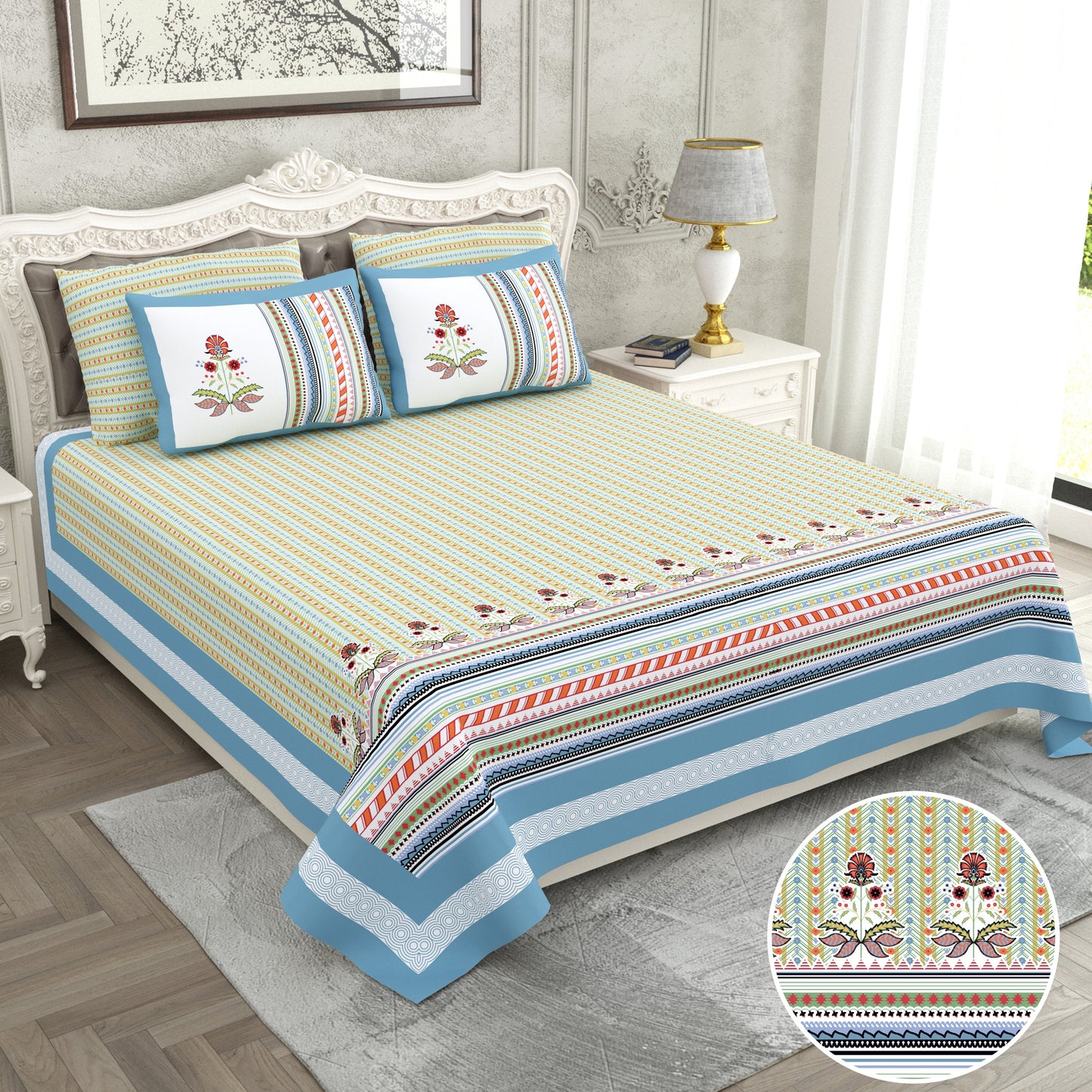 120/120 Raider 100% Cotton Super Jumbo King Size Double Bedsheet with 2 Pillow Covers, Luxurious & Skin-Friendly Fabric - HLB78