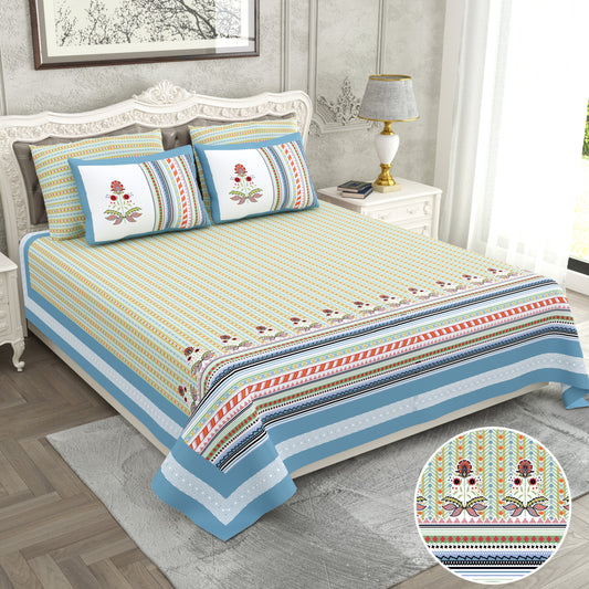 120/120 Raider 100% Cotton Super Jumbo King Size Double Bedsheet with 2 Pillow Covers, Luxurious & Skin-Friendly Fabric - HLB78