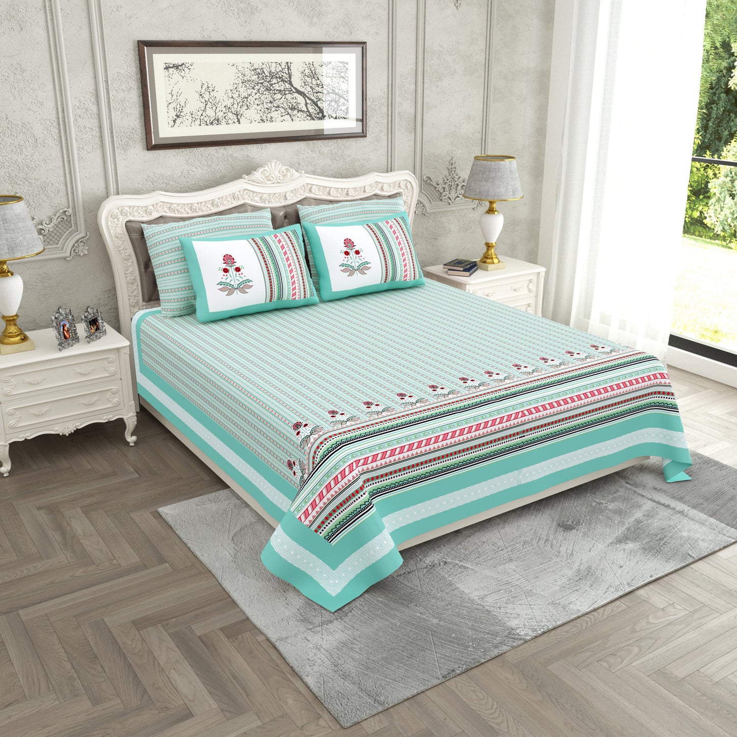 120/120 Raider 100% Cotton Super Jumbo King Size Double Bedsheet with 2 Pillow Covers, Luxurious & Skin-Friendly Fabric - HLB78