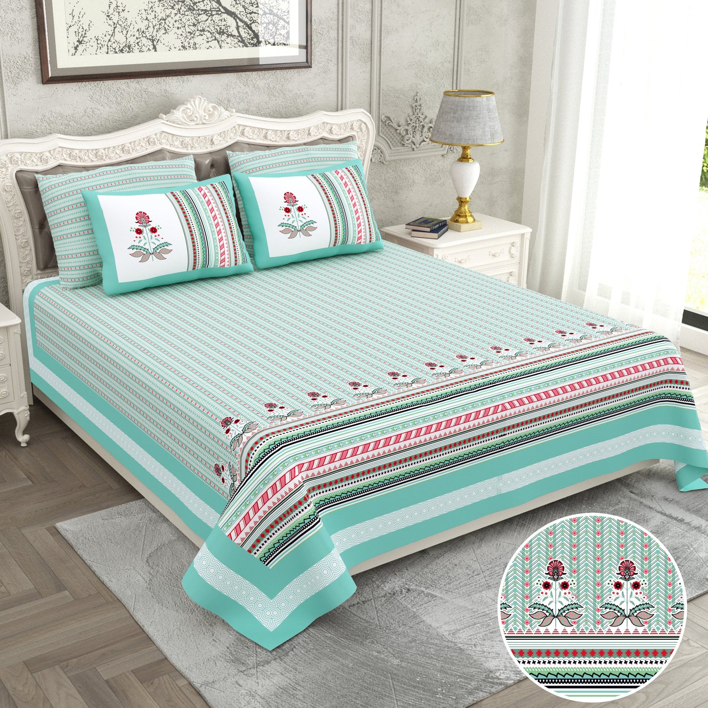 120/120 Raider 100% Cotton Super Jumbo King Size Double Bedsheet with 2 Pillow Covers, Luxurious & Skin-Friendly Fabric - HLB78