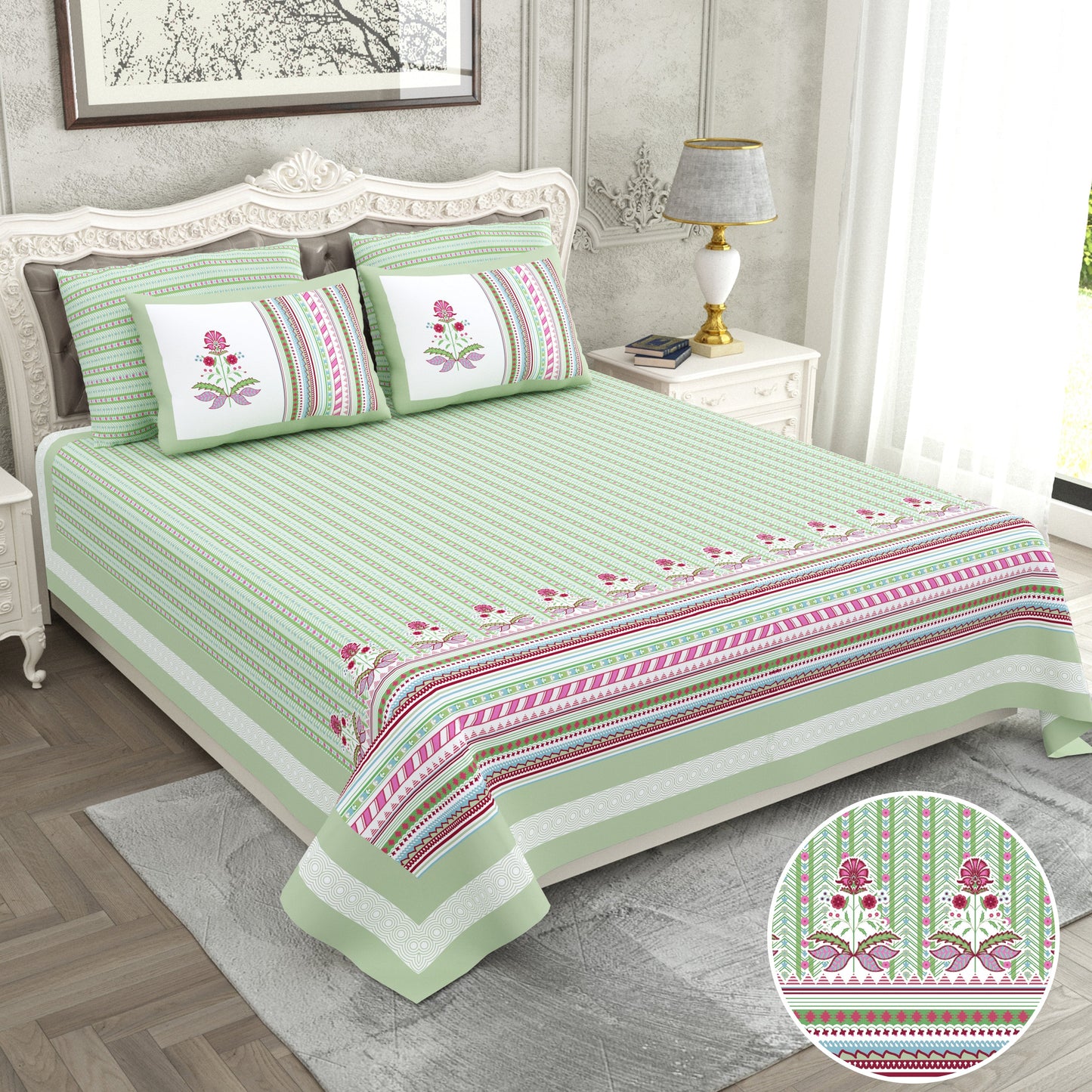 120/120 Raider 100% Cotton Super Jumbo King Size Double Bedsheet with 2 Pillow Covers, Luxurious & Skin-Friendly Fabric - HLB78