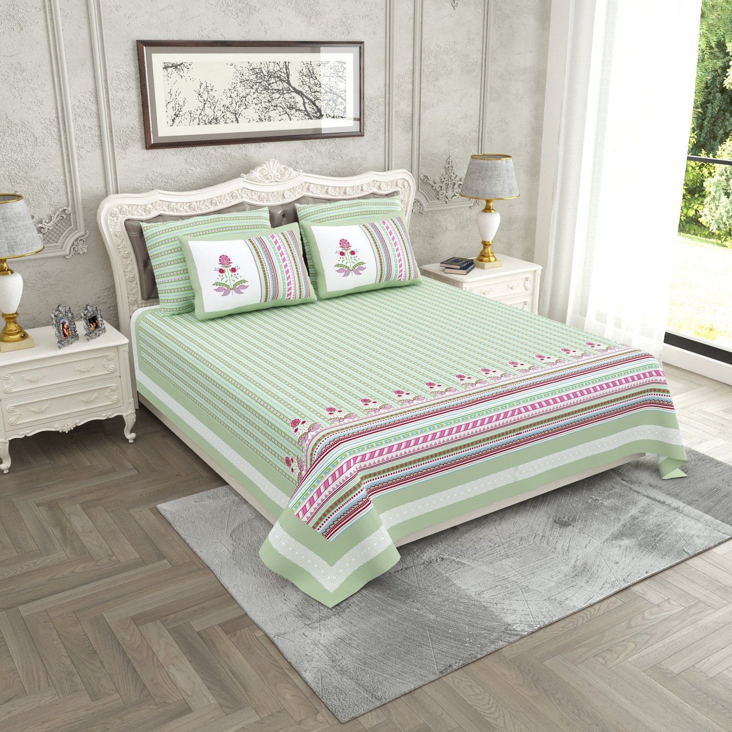 120/120 Raider 100% Cotton Super Jumbo King Size Double Bedsheet with 2 Pillow Covers, Luxurious & Skin-Friendly Fabric - HLB78