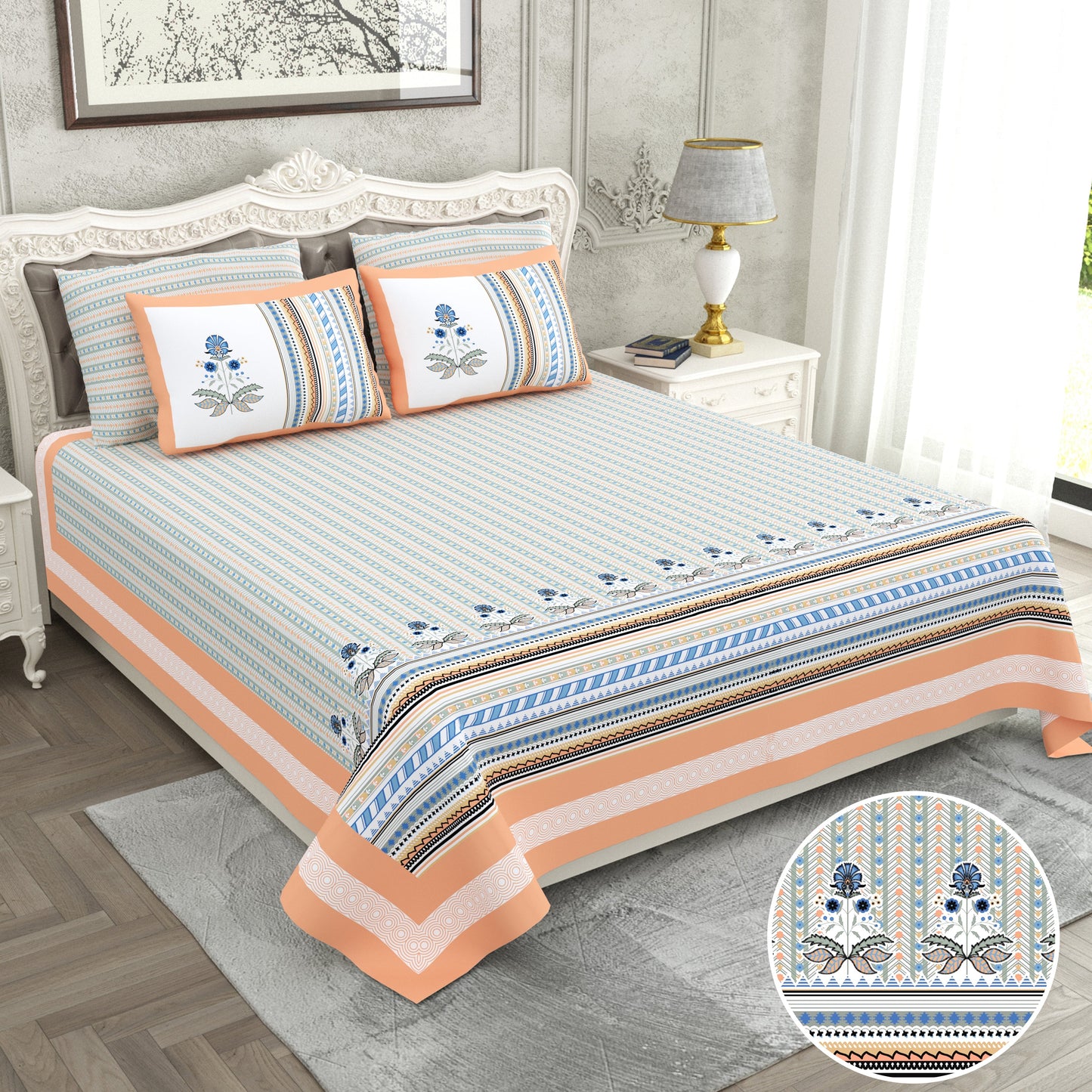 120/120 Raider 100% Cotton Super Jumbo King Size Double Bedsheet with 2 Pillow Covers, Luxurious & Skin-Friendly Fabric - HLB78