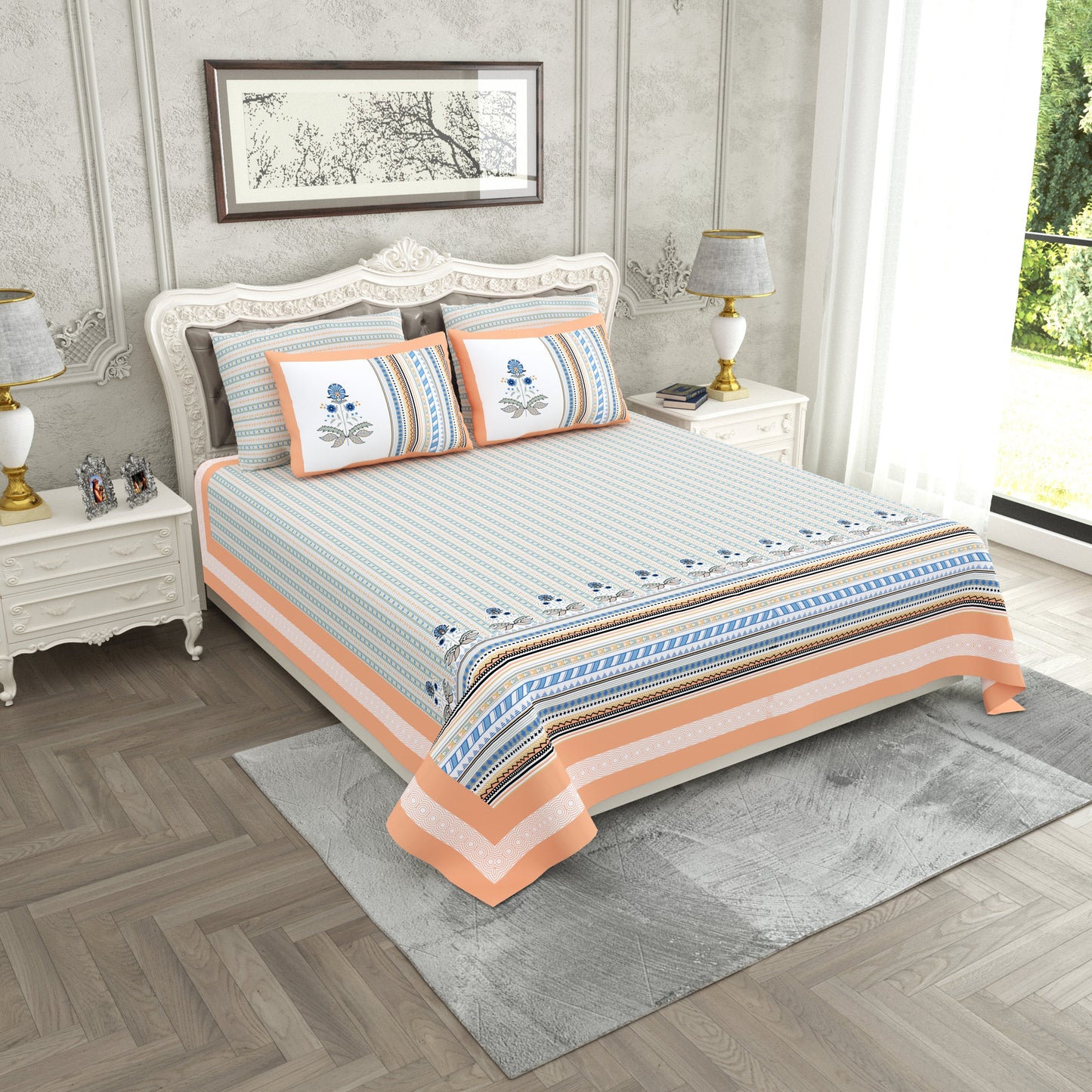 120/120 Raider 100% Cotton Super Jumbo King Size Double Bedsheet with 2 Pillow Covers, Luxurious & Skin-Friendly Fabric - HLB78