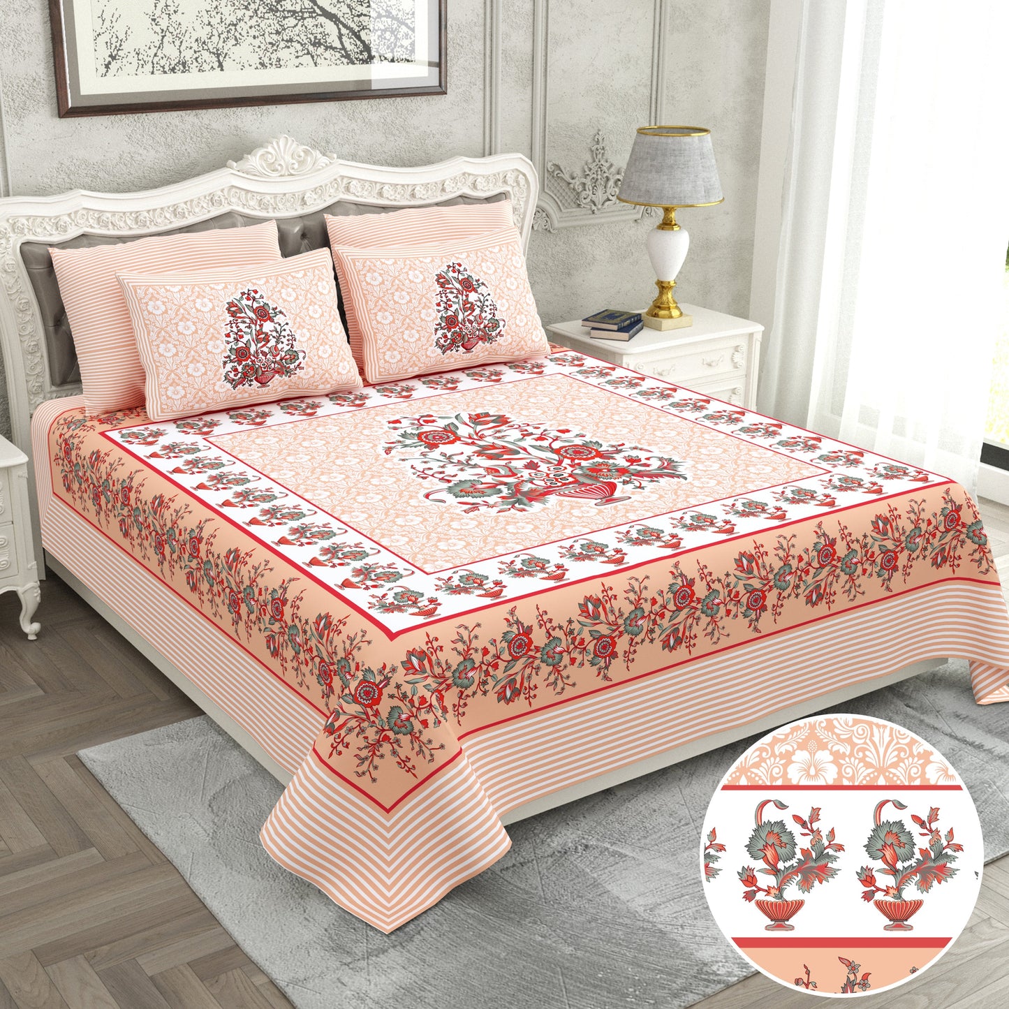 120/120 Raider 100% Cotton Super Jumbo King Size Double Bedsheet with 2 Pillow Covers, Luxurious & Skin-Friendly Fabric - HLB78
