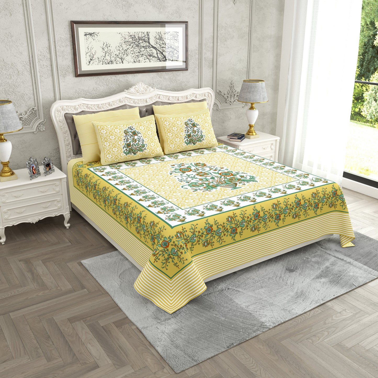 120/120 Raider 100% Cotton Super Jumbo King Size Double Bedsheet with 2 Pillow Covers, Luxurious & Skin-Friendly Fabric - HLB78
