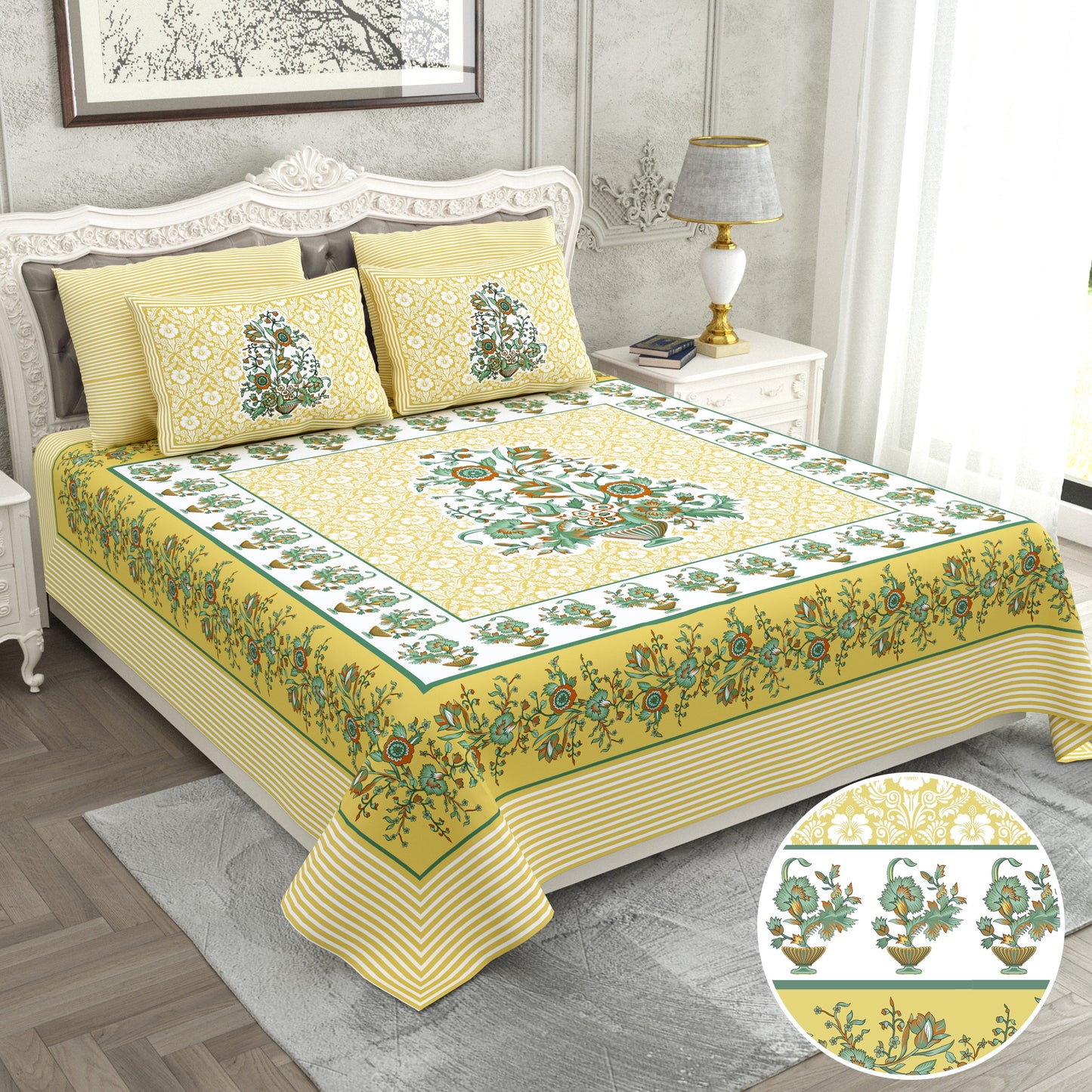 120/120 Raider 100% Cotton Super Jumbo King Size Double Bedsheet with 2 Pillow Covers, Luxurious & Skin-Friendly Fabric - HLB78