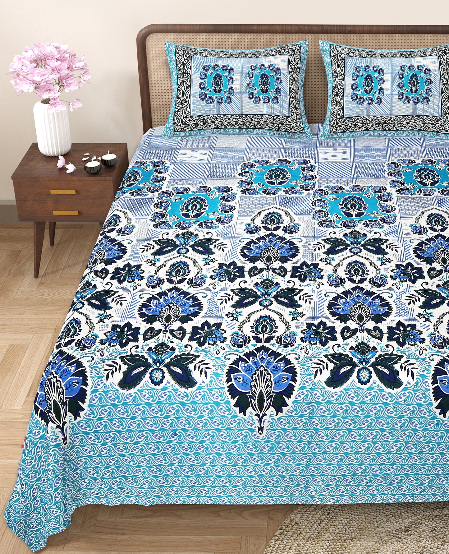108/108 Rajwadi Viscose Mix Jumbo Size Double Bedsheet with 2 Pillow Covers, Rich Look & Vibrant Design - HLB61
