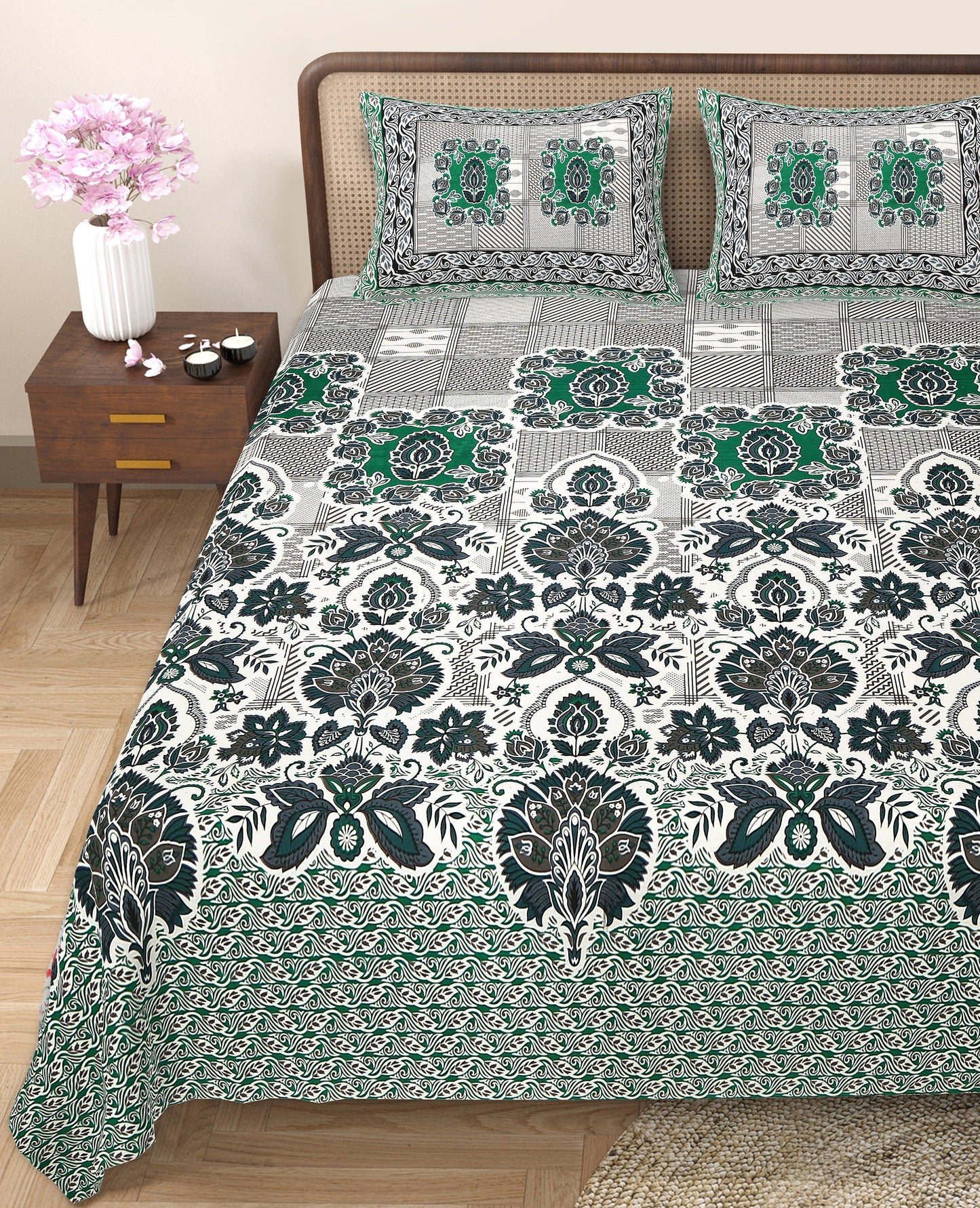 108/108 Rajwadi Viscose Mix Jumbo Size Double Bedsheet with 2 Pillow Covers, Rich Look & Vibrant Design - HLB61